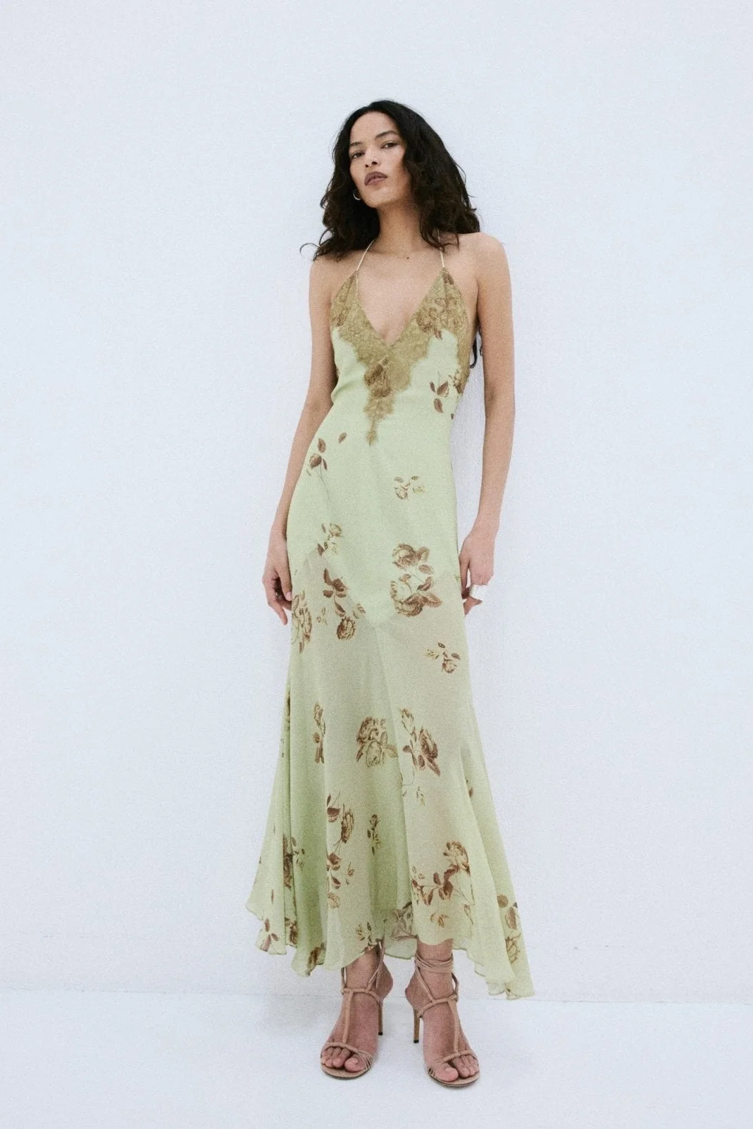 CIELO MIDAXI DRESS & CAPE IN ROSA PALO GREEN VISCOSE GEORGETTE - 1