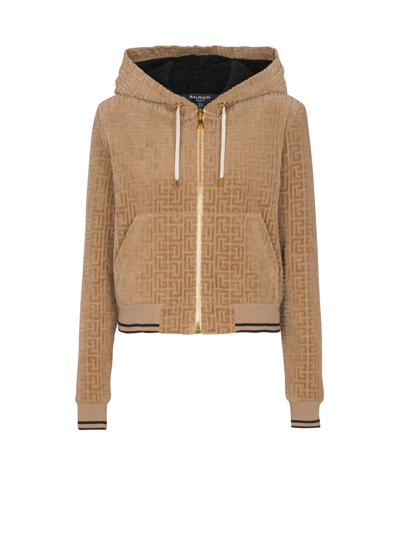 Velvet hooded jacket with PB Labyrinth monogram 1