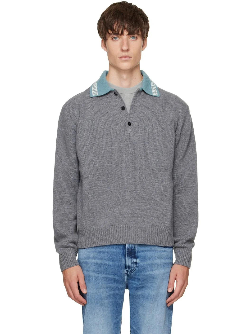 Gray Wool & Cashmere Knit Polo - 1