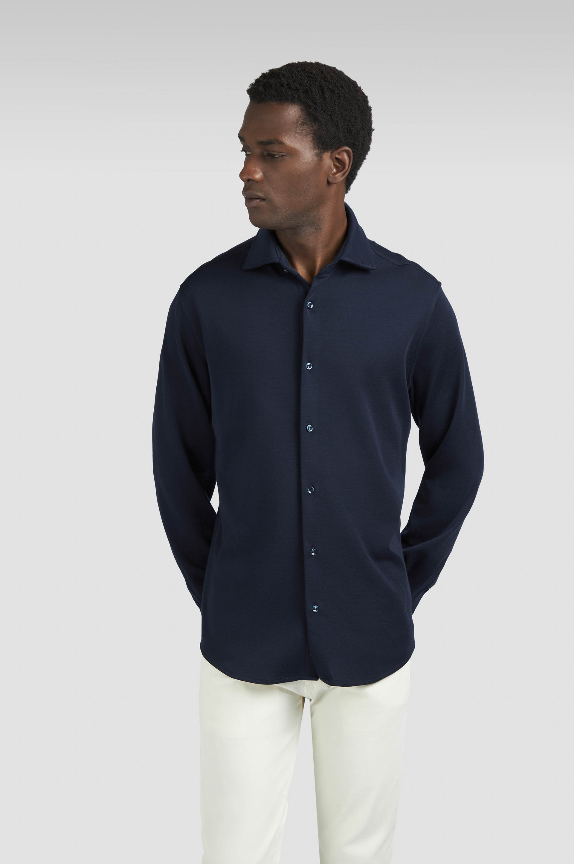 WOOL AND SILK JERSEY SHIRT - 6