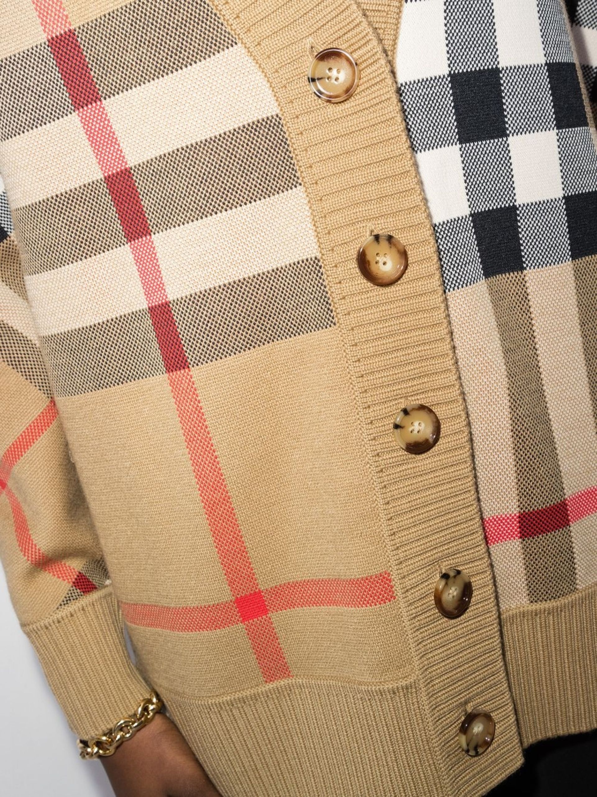 neutral Vintage check V-neck cardigan - 4
