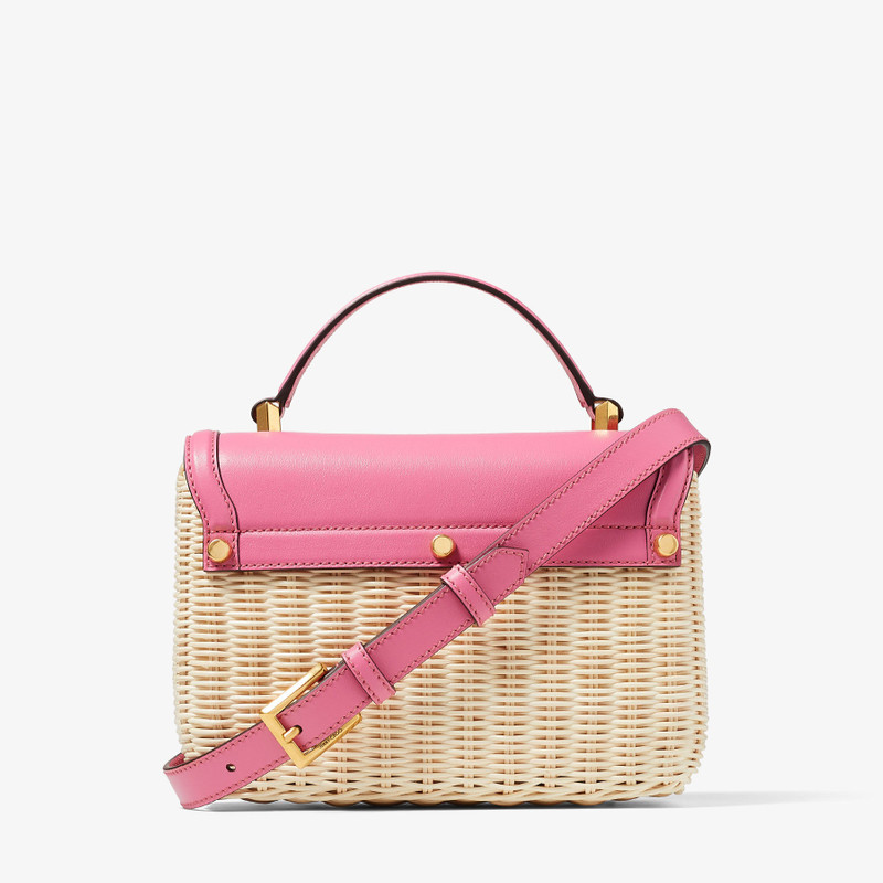 Diamond Top Handle
Natural/Candy Pink Wicker and Leather Top Handle Bag 7
