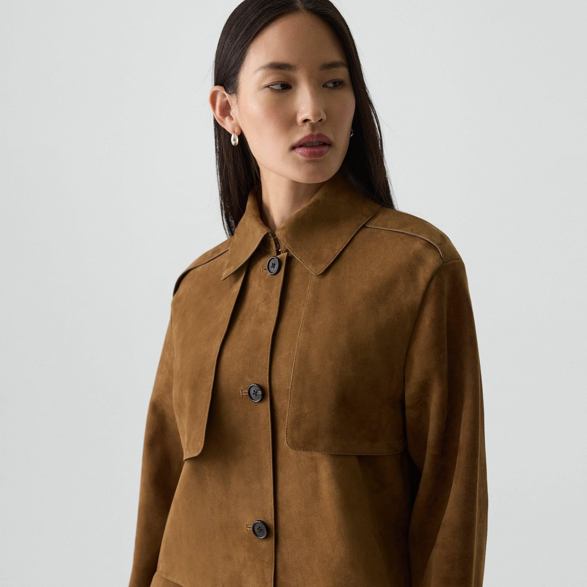 Cropped Trench Coat in Suede - 5