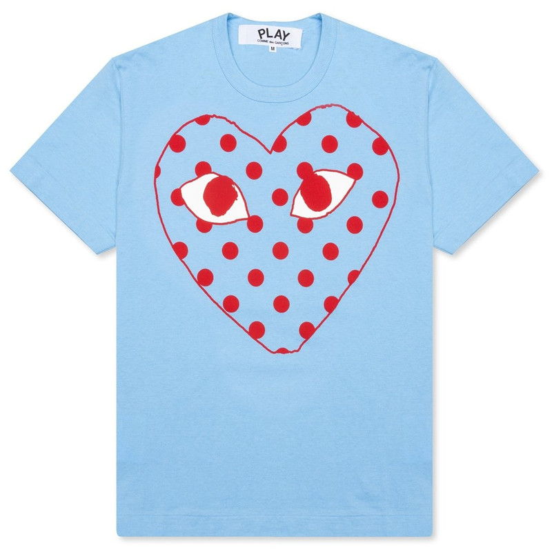 COMME DES GARCONS PLAY PASTELLE POLKA DOT LOGO T-SHIRT - BLUE - 1
