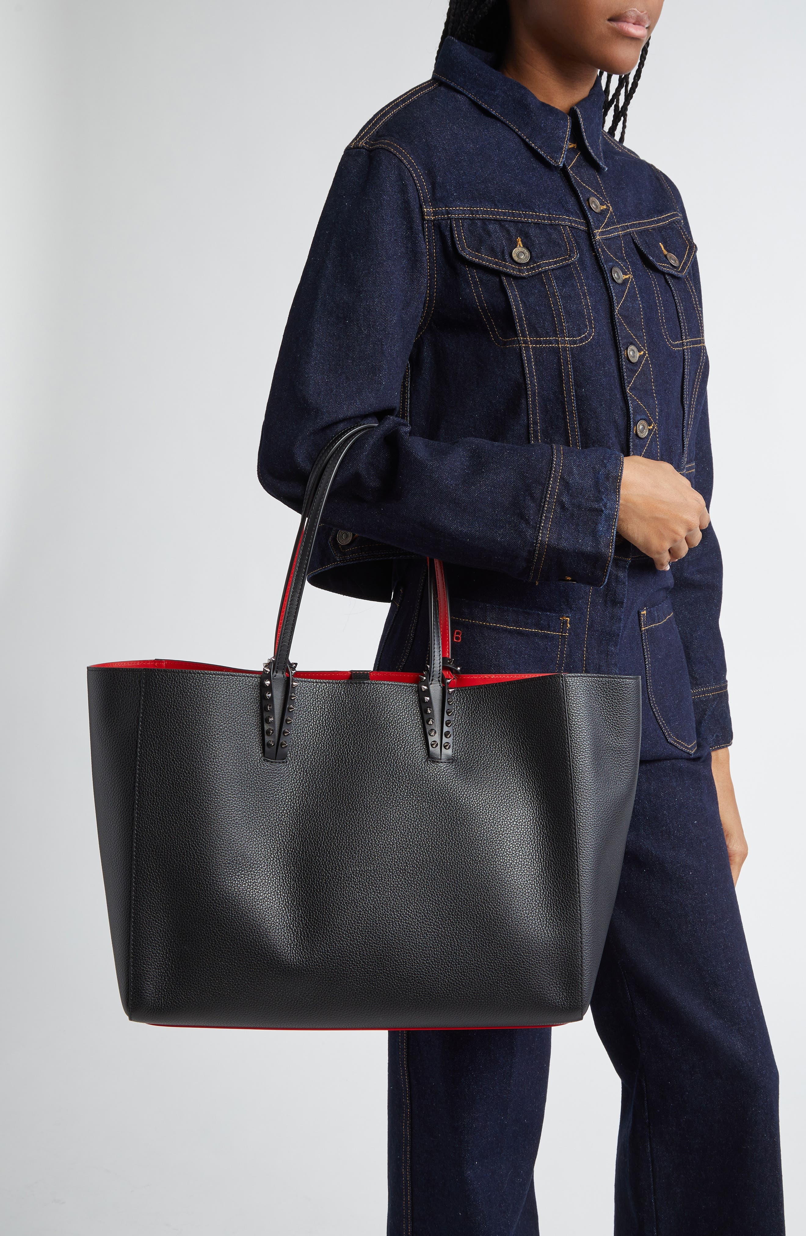 Christian Louboutin Large Cabata Soft Leather Tote Bag in Black/Gun Metal at Nordstrom - 3