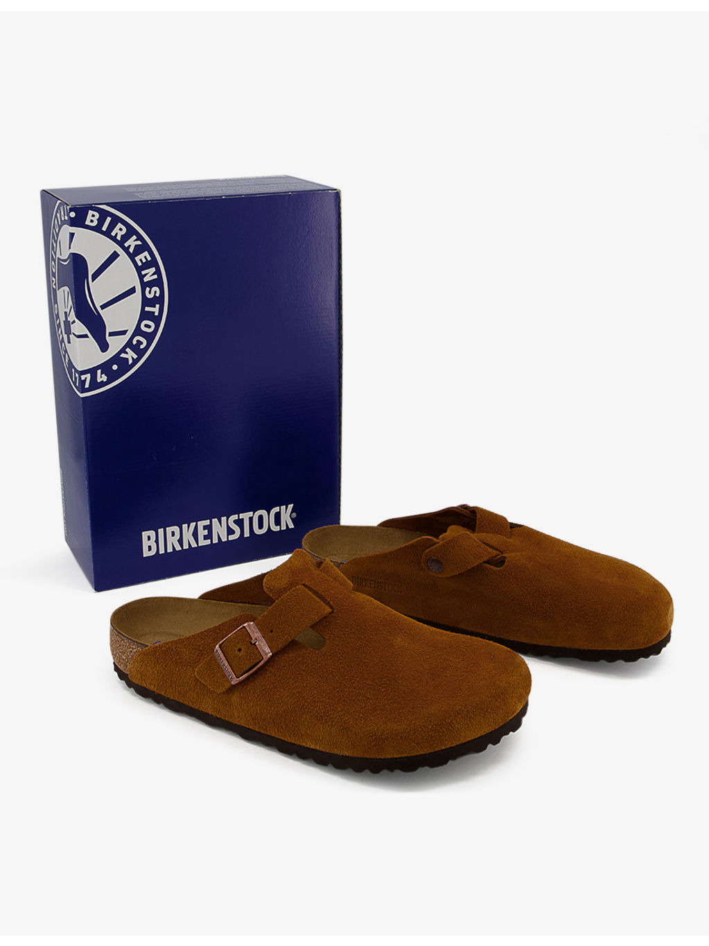 Boston logo-embossed suede-leather clogs - 5