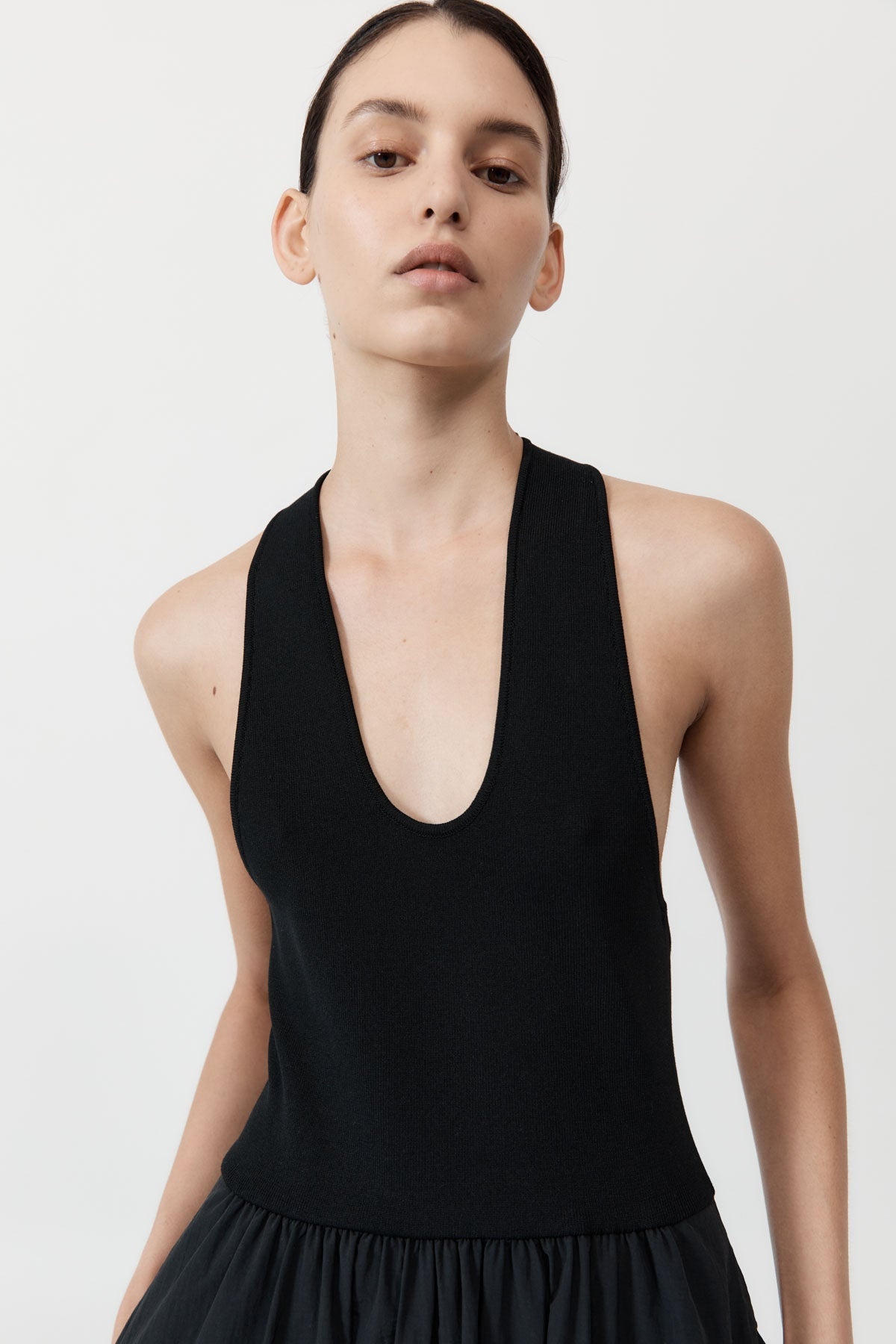 Plunge Neck Dress - Black - 5