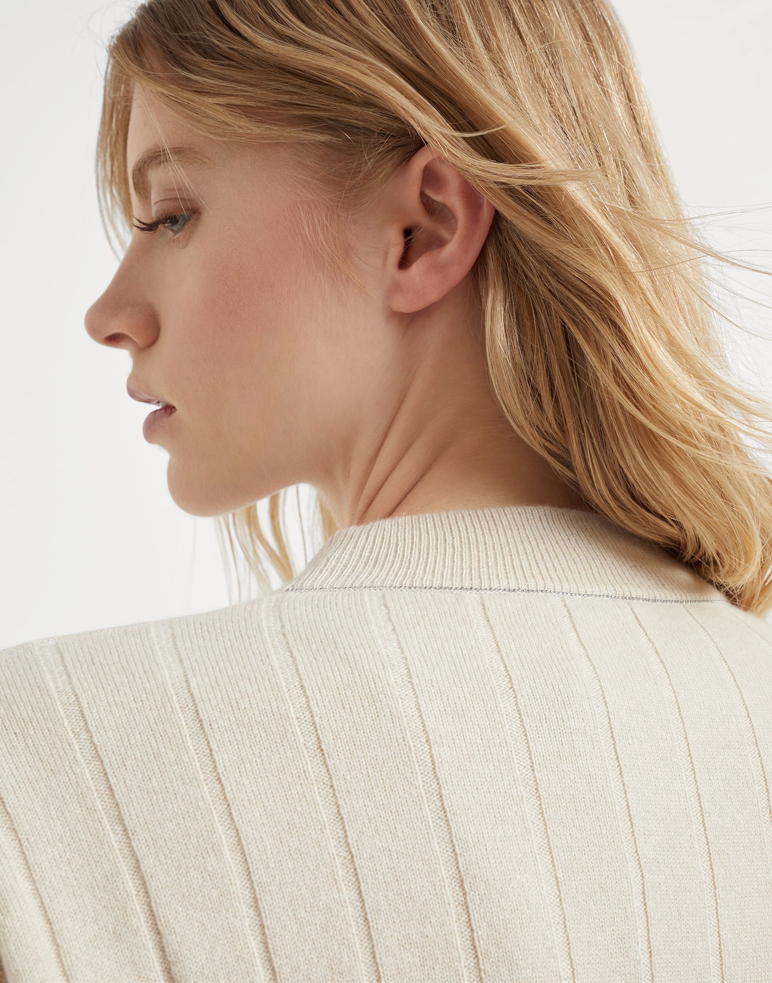 Cashmere flat rib sweater with monili - 3