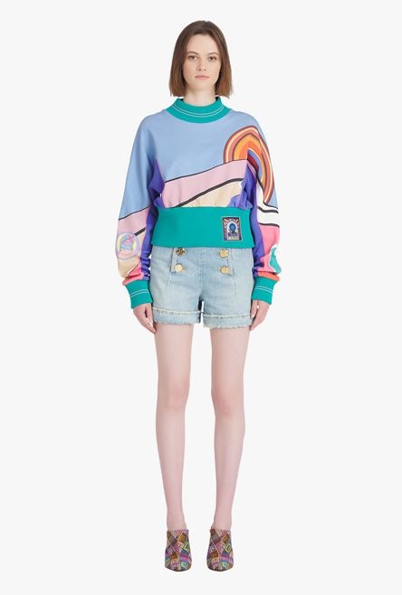 Cropped multicolor cotton sweatshirt - 4