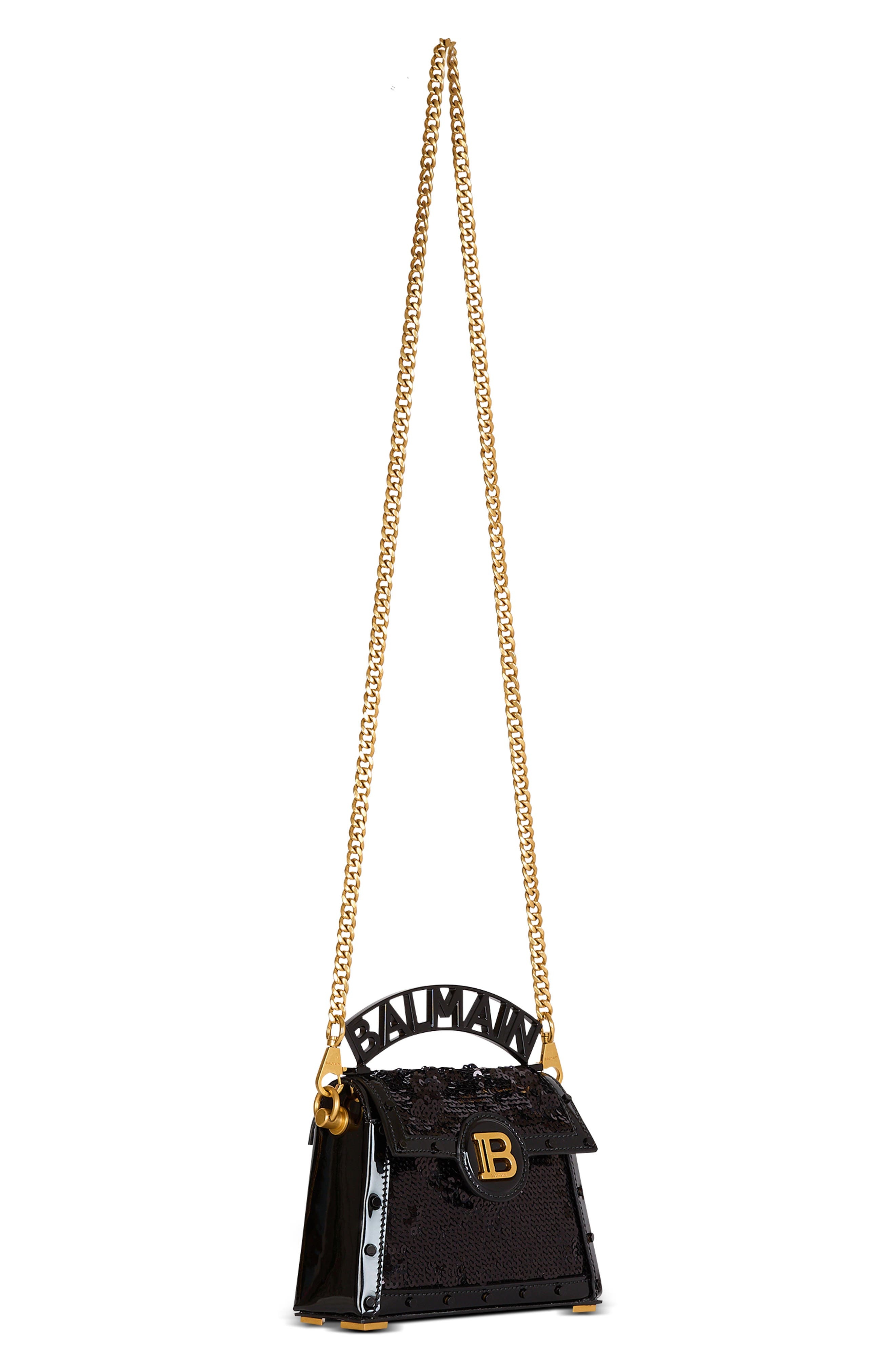 Balmain Small B-Buzz Dynasty Sequin & Leather Top Handle Bag in 0Pa Black at Nordstrom - 2