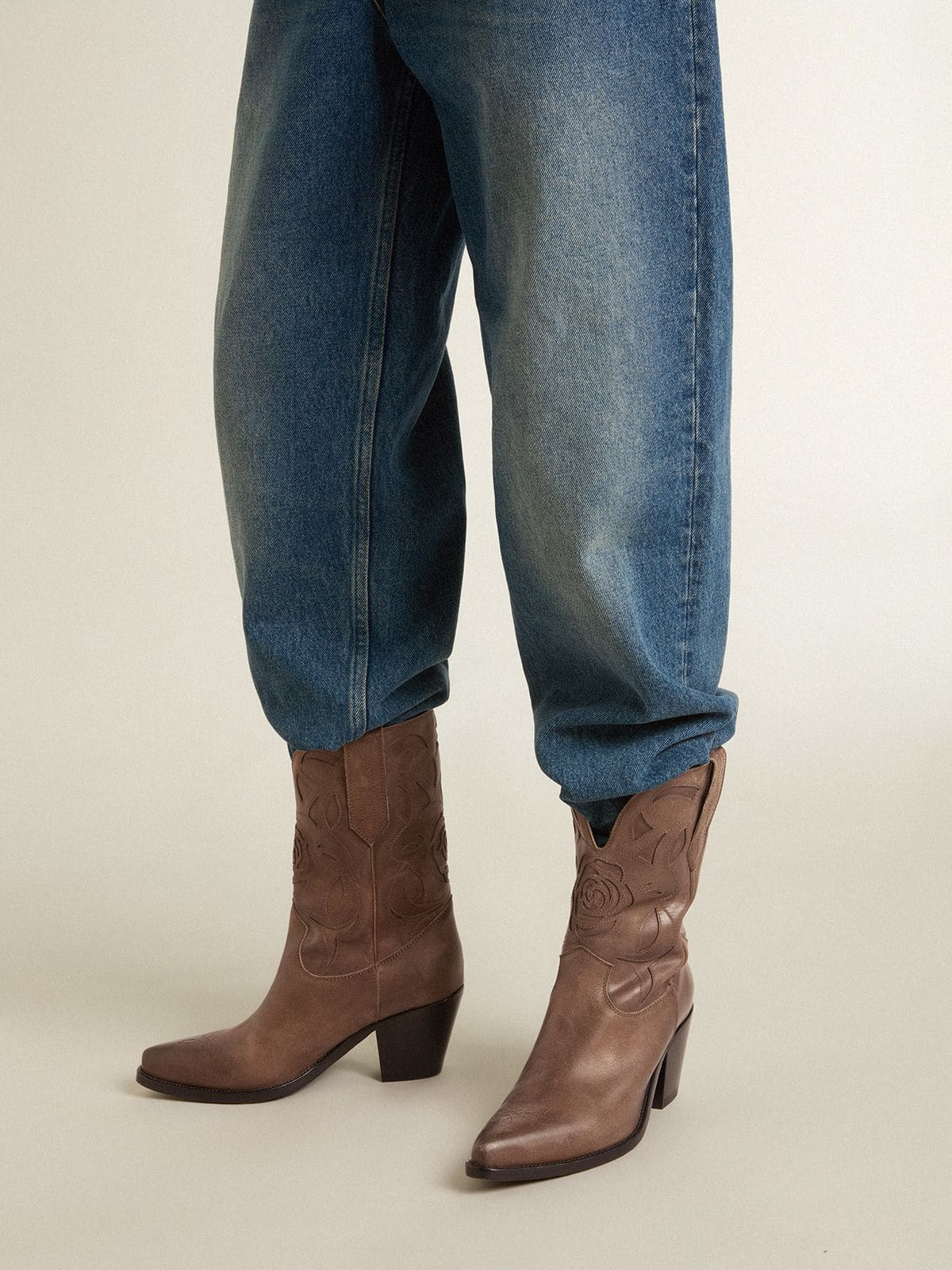 Wish Star boots in dove-gray leather with tone-on-tone inlay details - 3