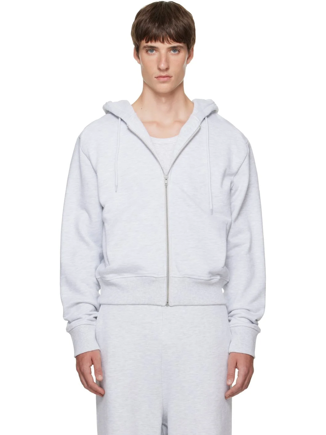 Gray Slim Zip Up Hoodie - 1
