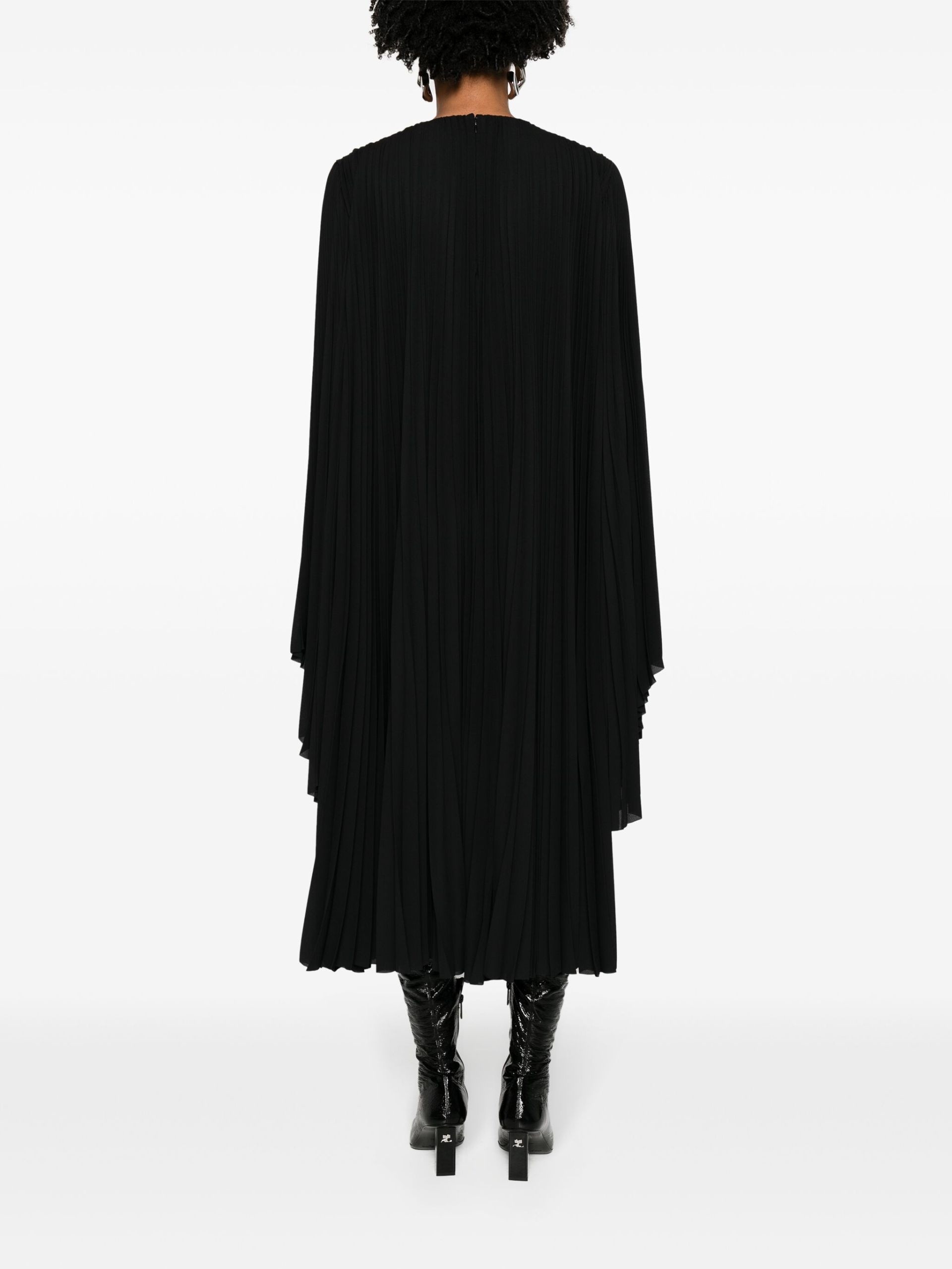 Black Pleated Long-Sleeve Maxi Dress - 4