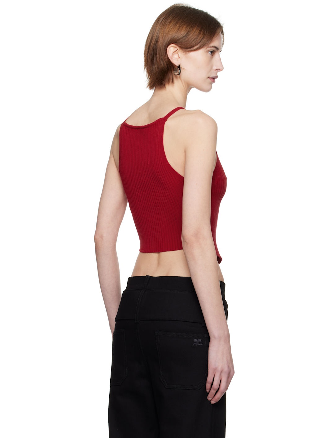 Red Pointy Rib Knit Tank Top - 3