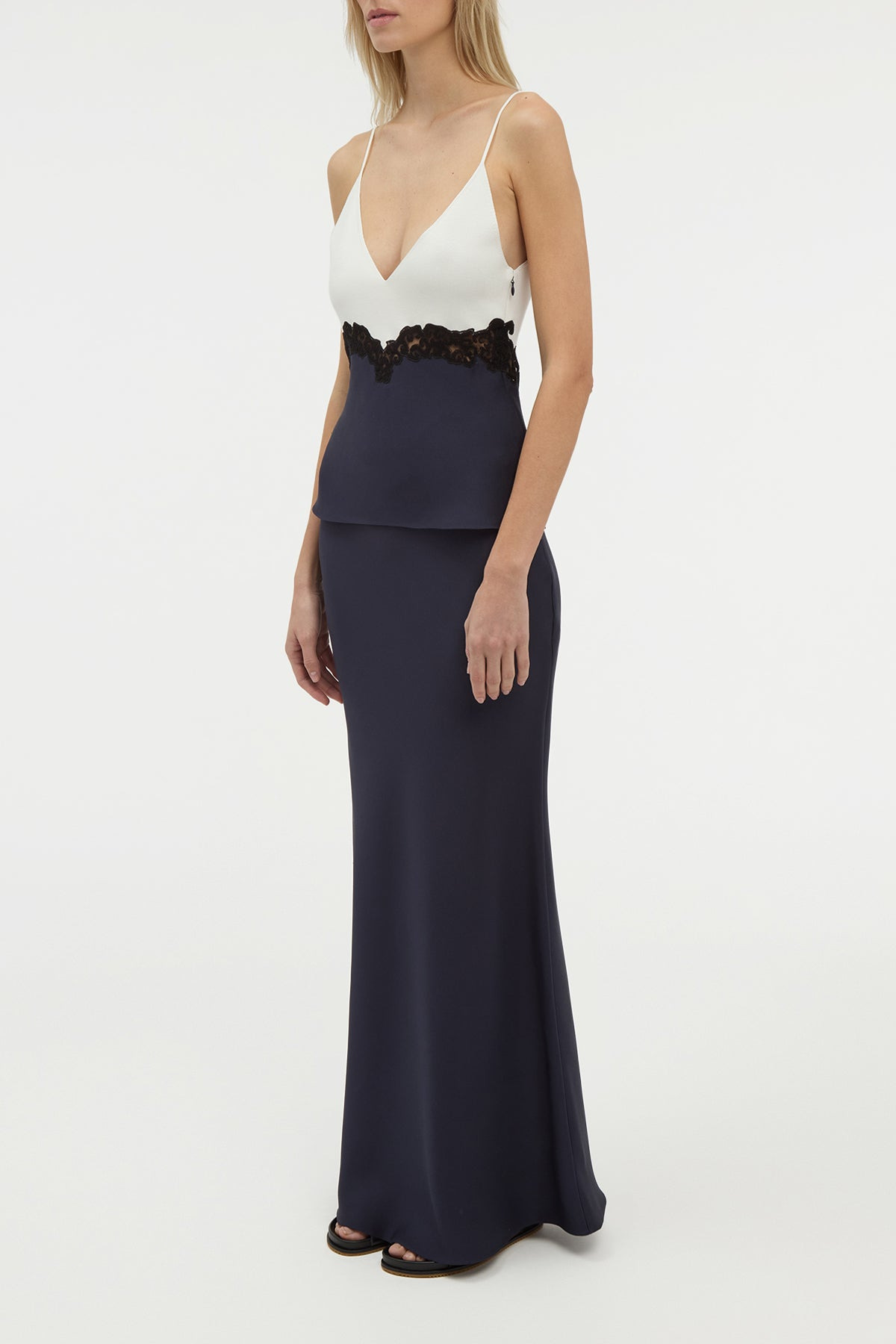 Cynthia Lace Top in Dark Navy Silk Wool - 4