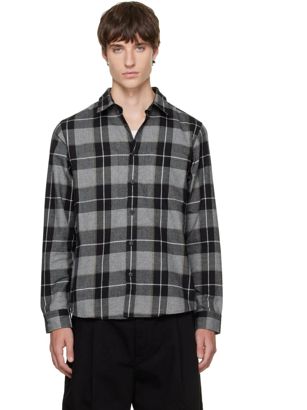 Gray Relaxed-Fit Glen-Check Cotton Twill Shirt - 1