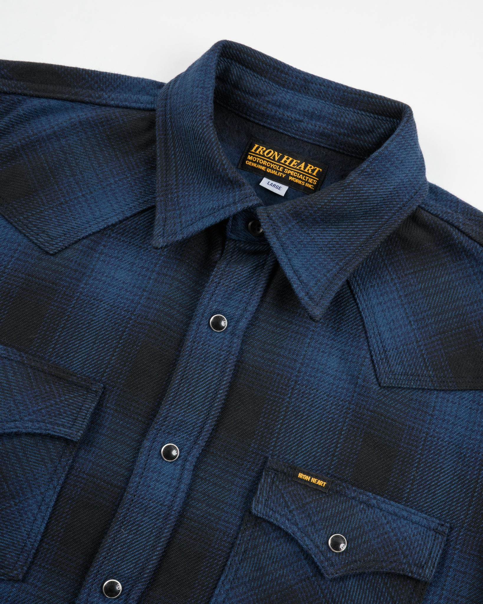 IHSH-264-NAV Ultra Heavy Flannel Ombré Check Western Shirt - Navy/Black - 18