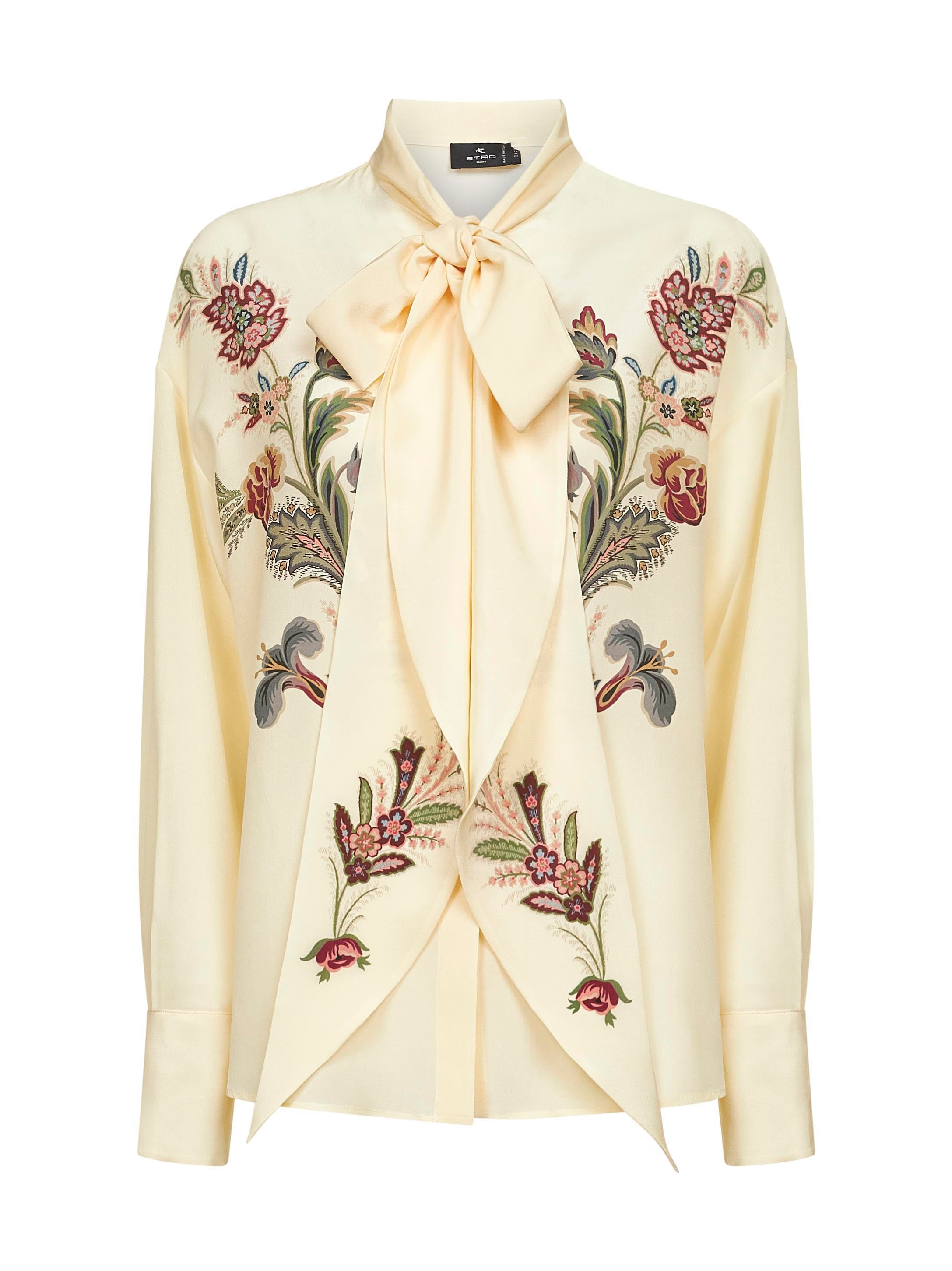 Beige floral print silk crêpe de Chine blouse - 1