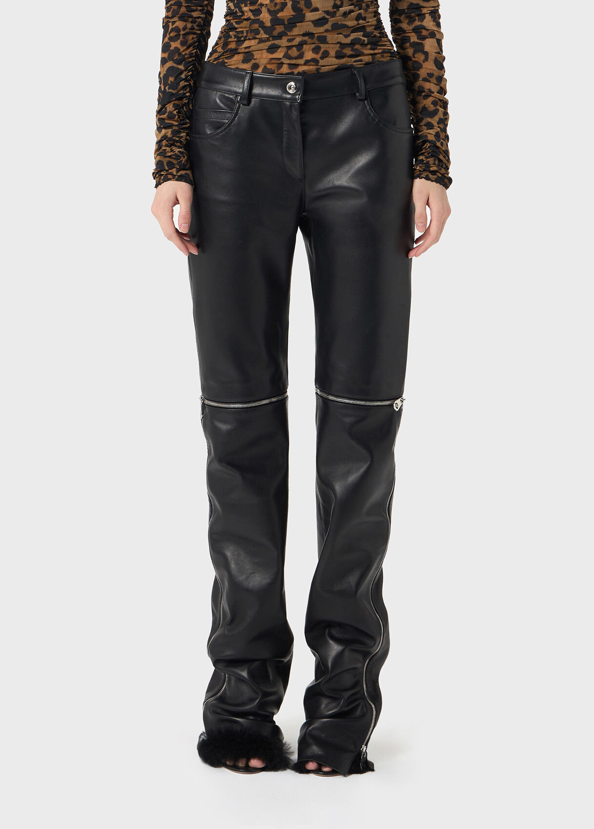 PLONGÉ LEATHER PANTS WITH ZIPPER AND LACE - 2