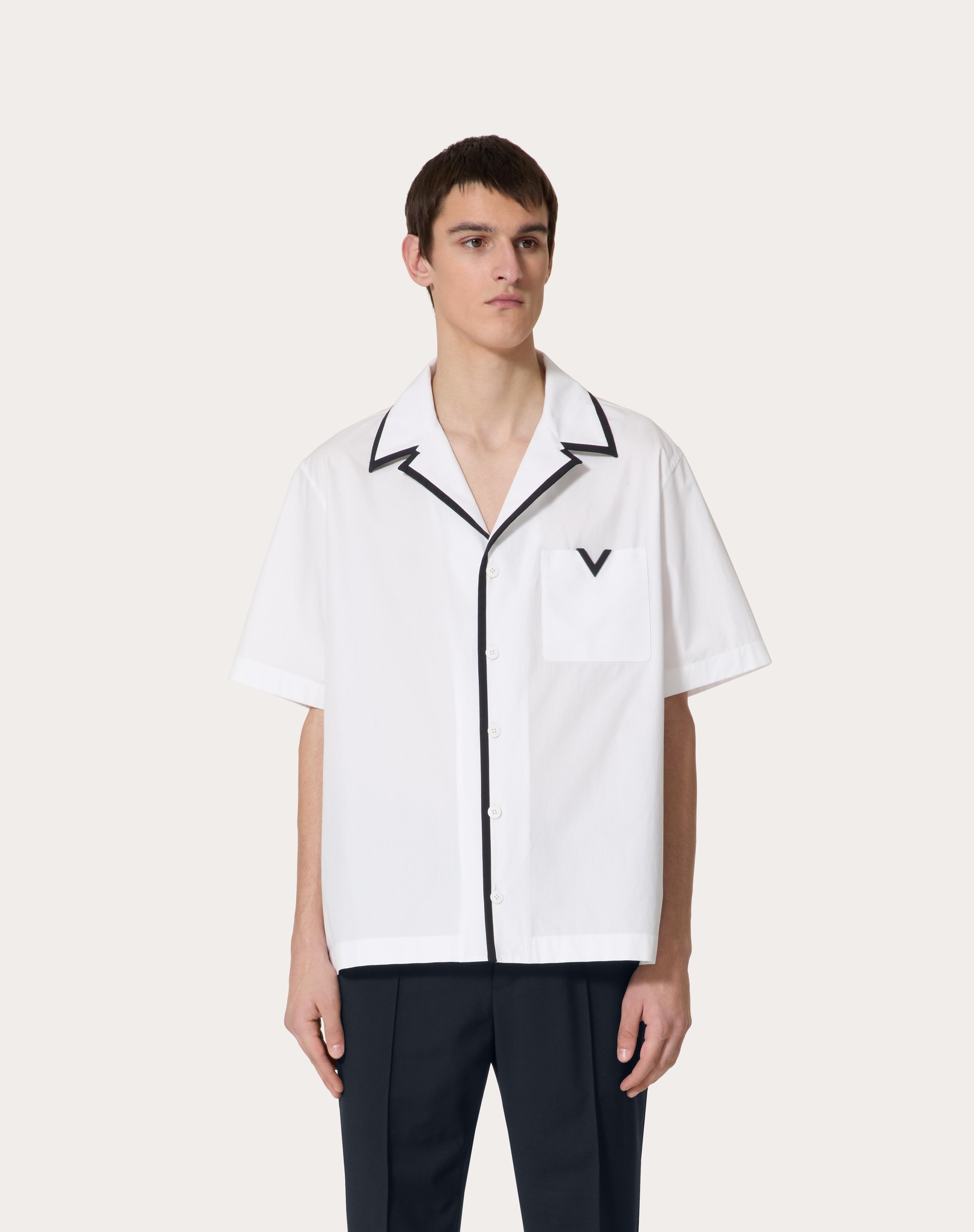 COTTON POPLIN BOWLING SHIRT WITH RUBBERIZED V DETAIL - 3