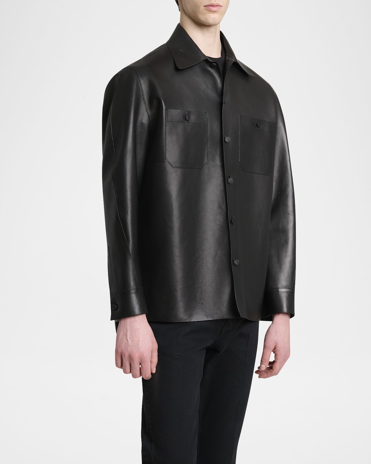 Men's Tonal Leather Overshirt - 4
