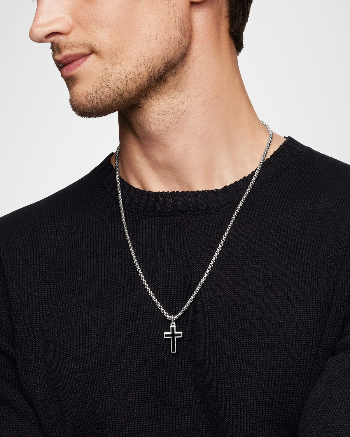 Men's Exotic Stone Cross Pendant with Gemstone in Silver, 26mm - 2