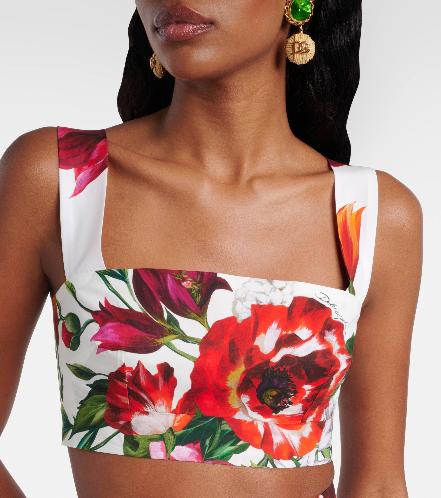 Floral cotton poplin bra top - 4