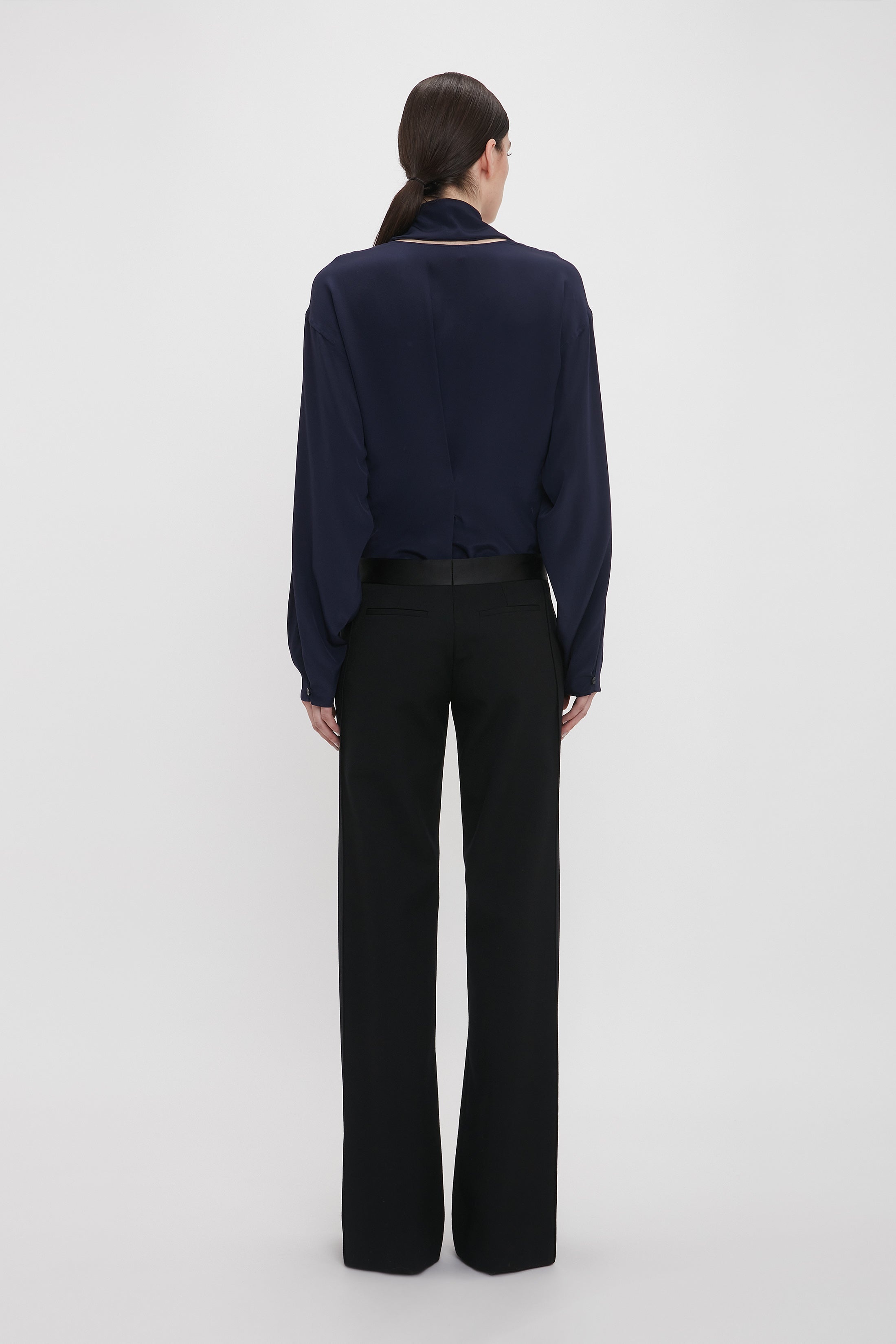 V-Neck Scarf Blouse In Ink Blue - 3