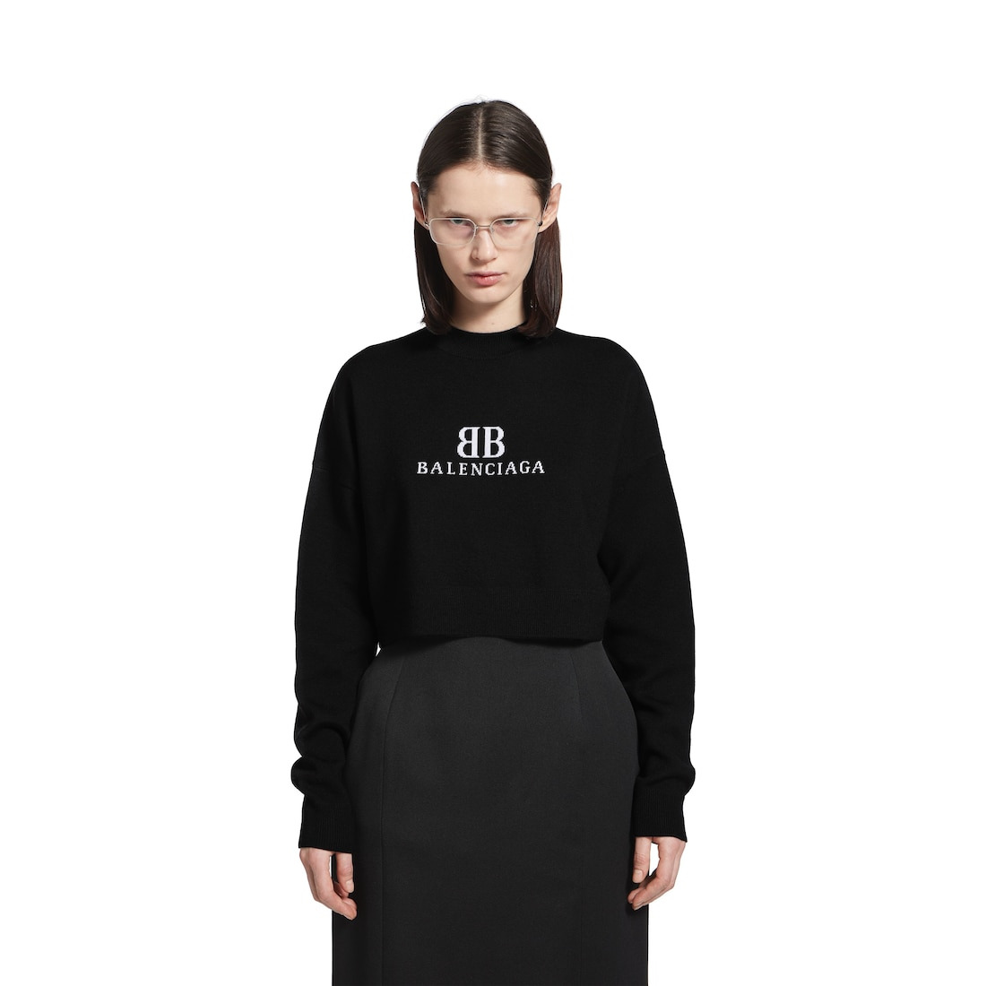 Women's Cropped Crewneck in Black/white - 5