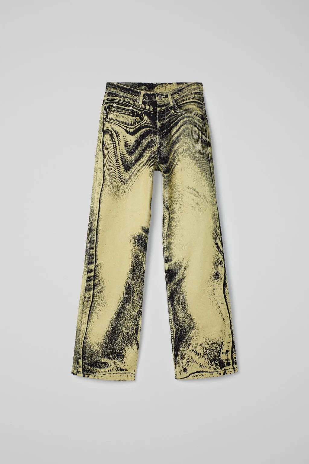 Yellow-Black Distorted Print Denim Jeans - 1