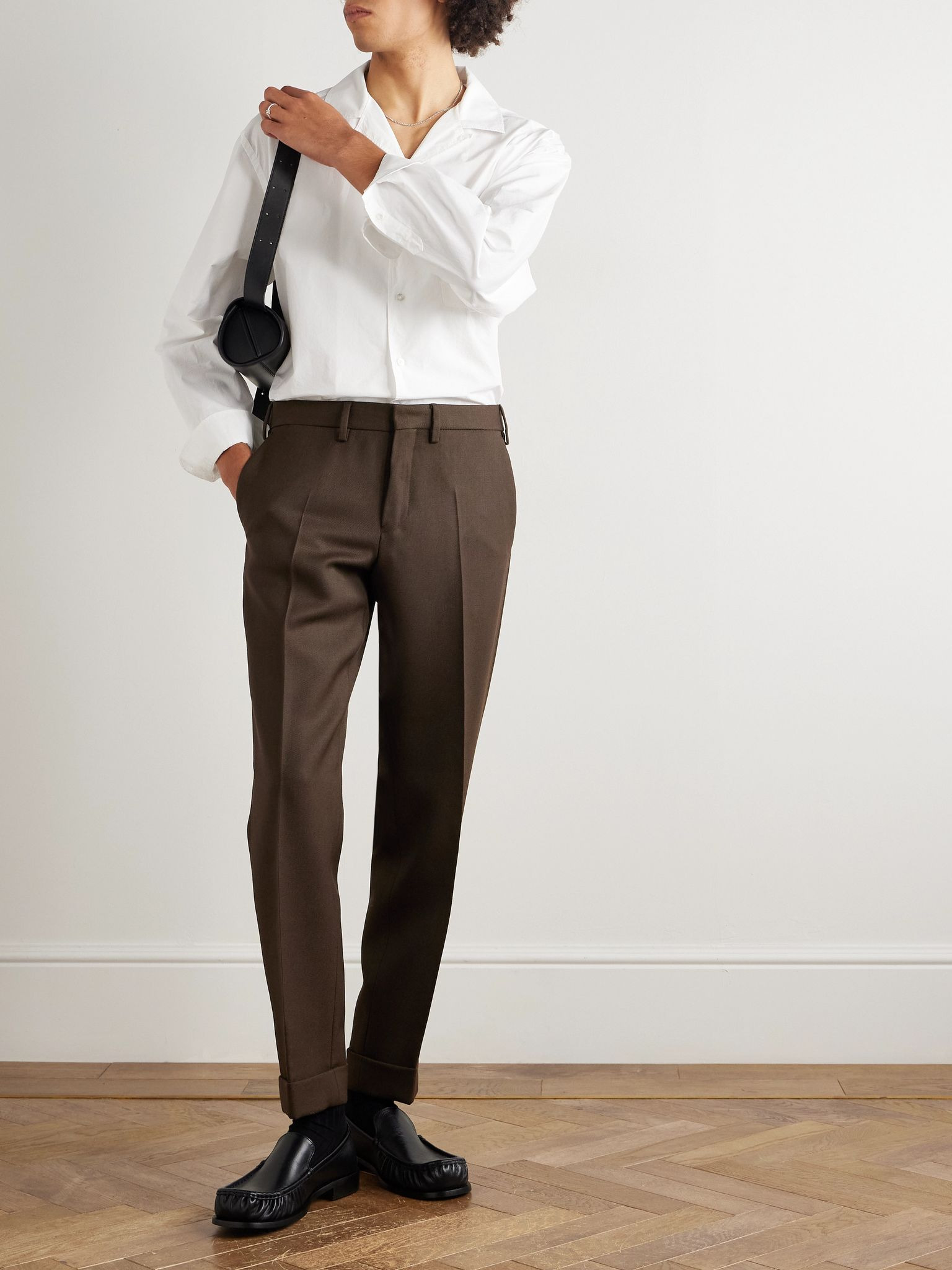 Tapered Double-Faced Wool-Twill Trousers Brown - 2