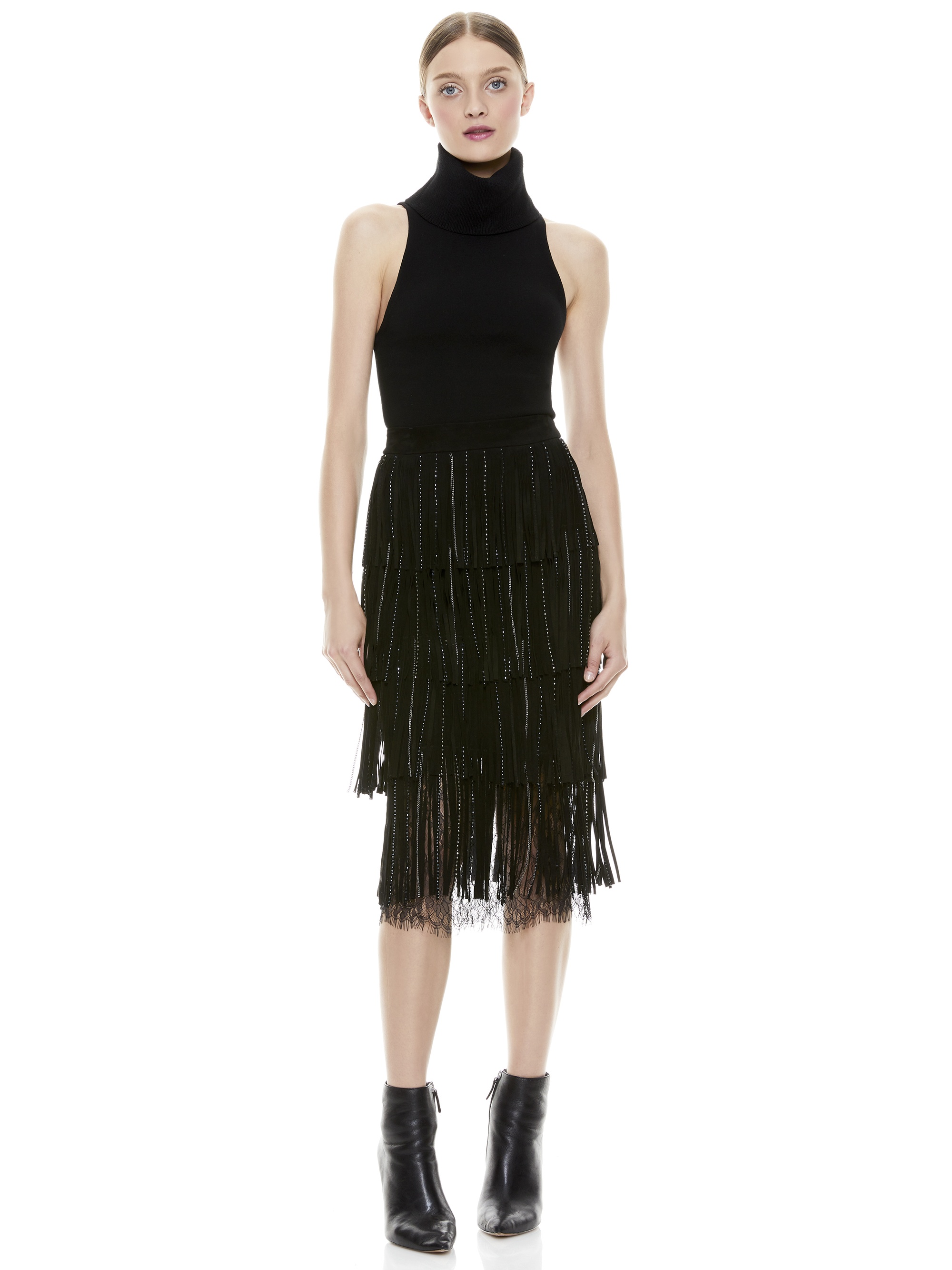 MISHA SUEDE FRINGE MIDI SKIRT - 6