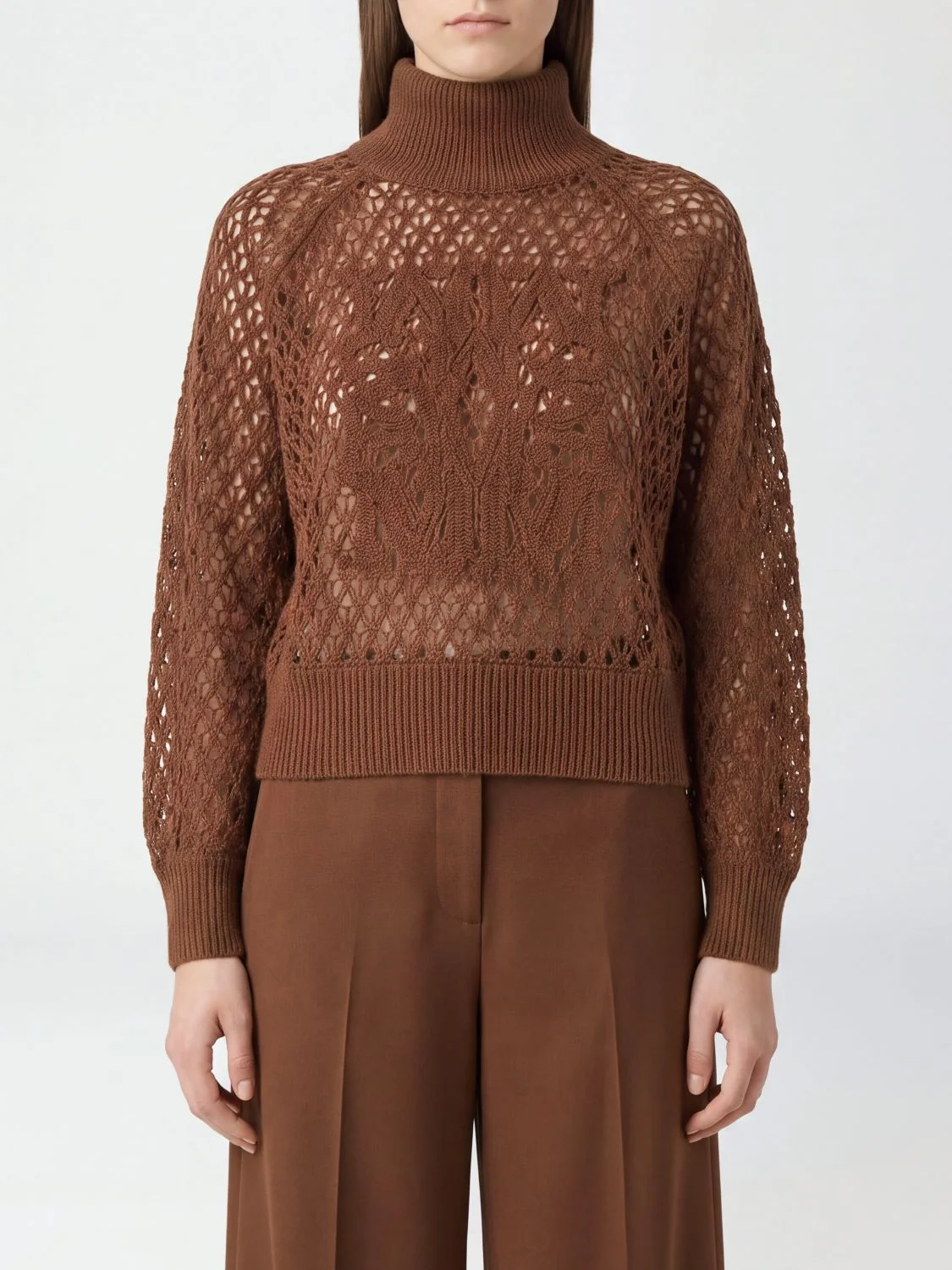 Max Mara Women Max Mara Openwork Cashmere And Silk Turtleneck Jumper With Dropped Shoulders - 1
