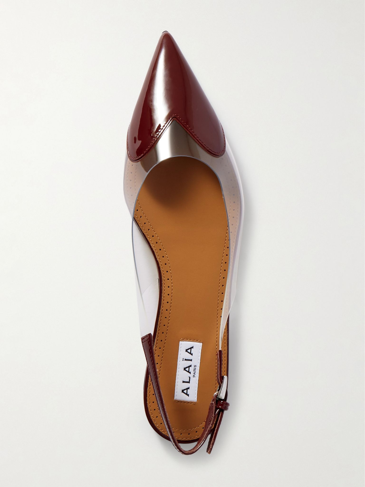 Le Cœur PU and patent-leather slingback point-toe flats Burgundy - 5