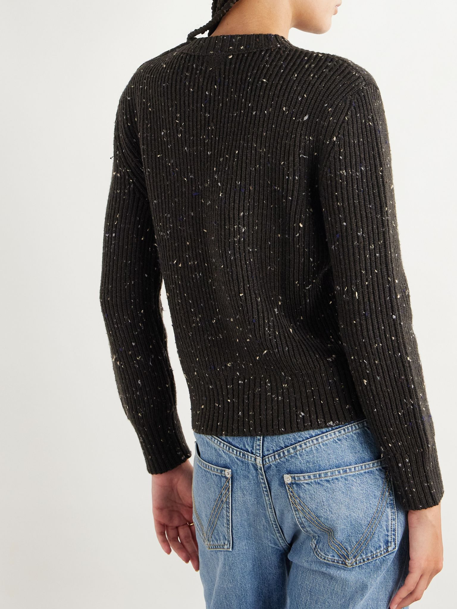 Button-detailed ribbed wool-blend sweater Brown - 3