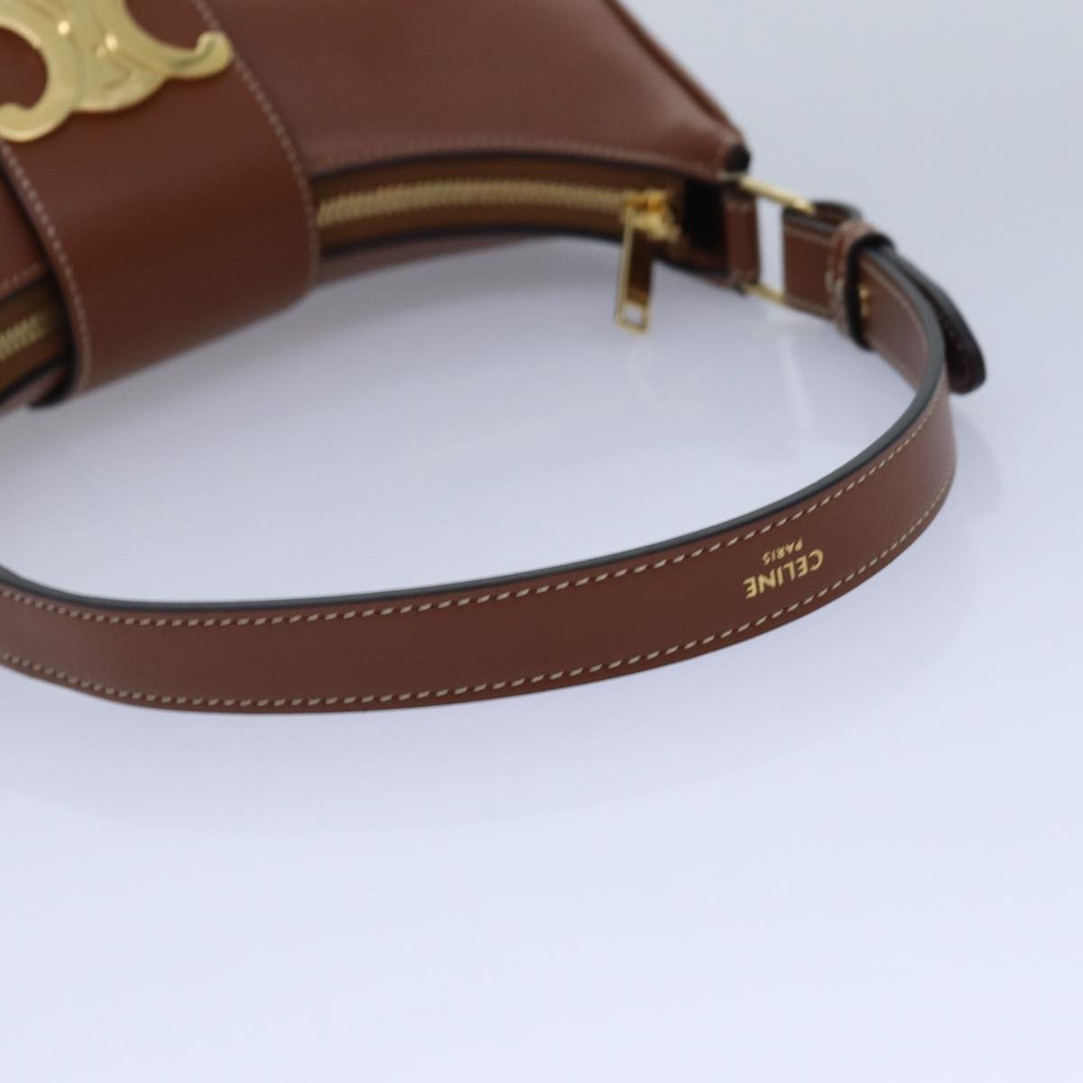 CELINE Triomphe Hand Bag Leather Brown Gold - 7