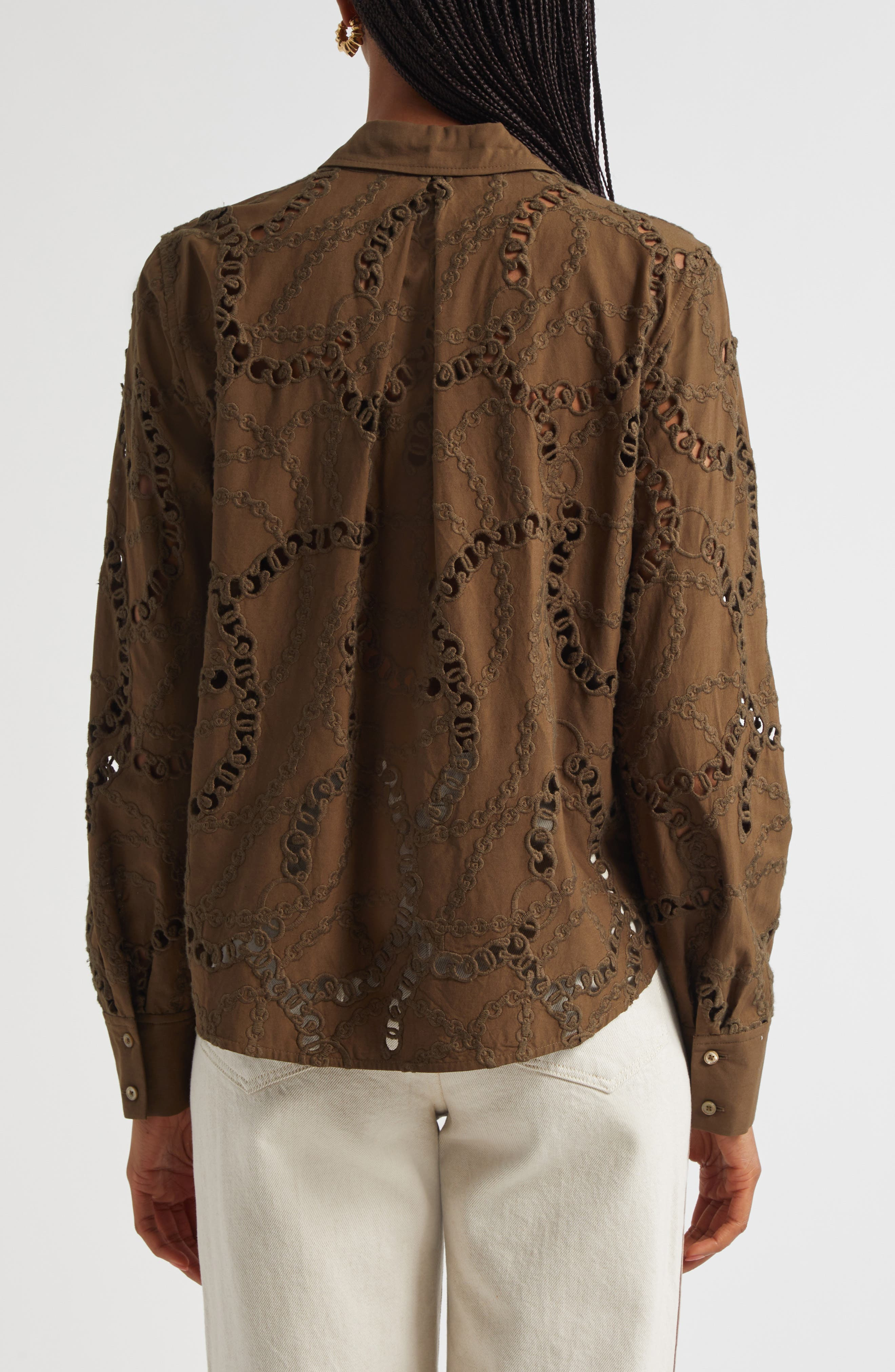 L'AGENCE Ellery Eyelet Cotton Blend Top in Pine at Nordstrom - 3