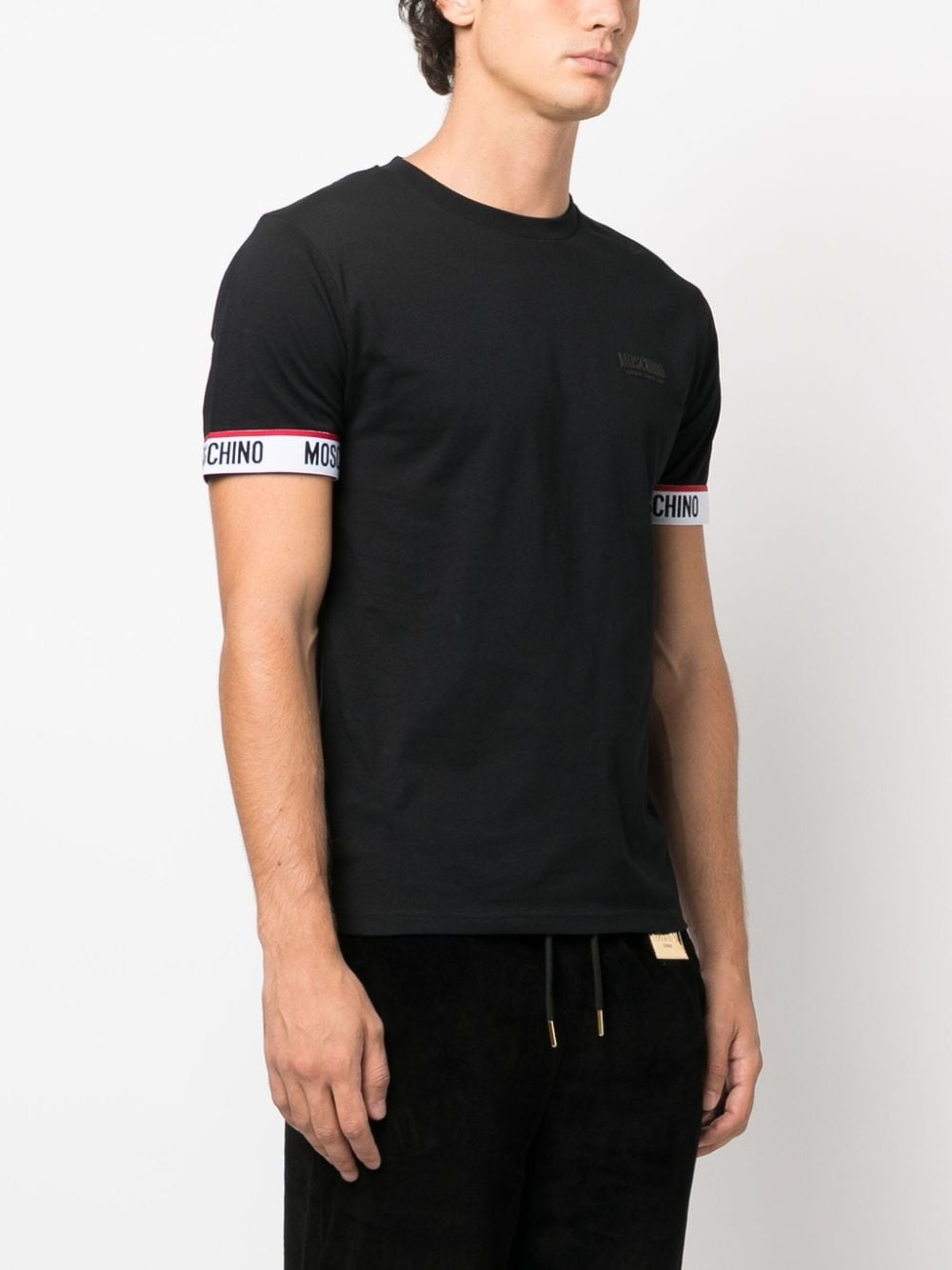 logo-tape detail cotton T-shirt - 3
