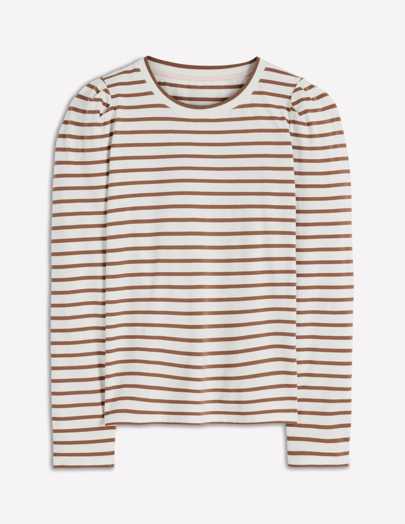 Pleat Sleeve Stripe Top-Ginger and Ivory Stripe 1
