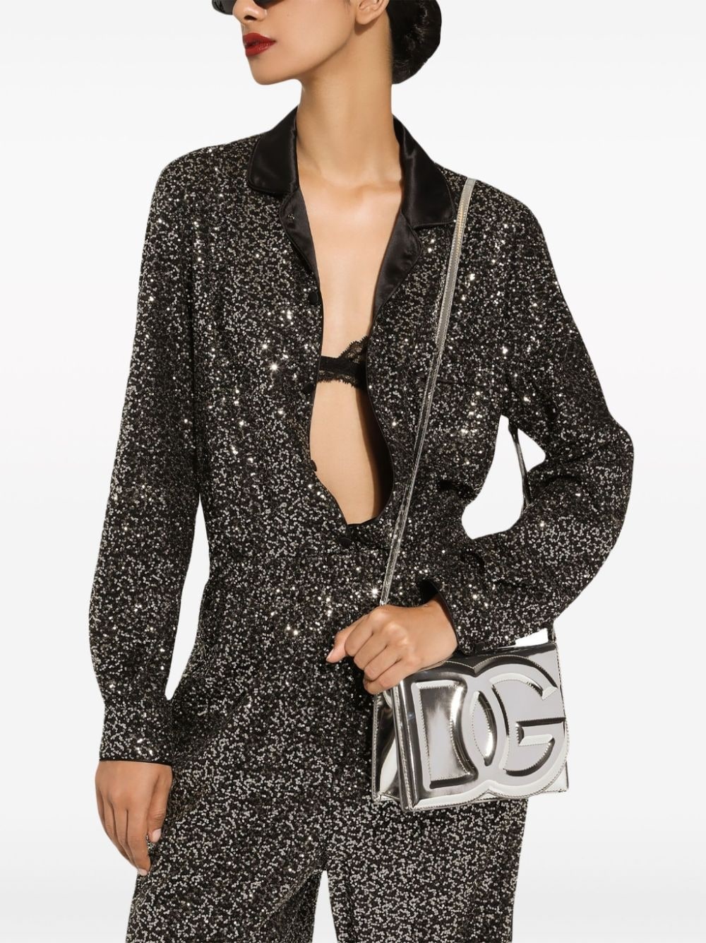 satin-collar sequin-embellished shirt - 5