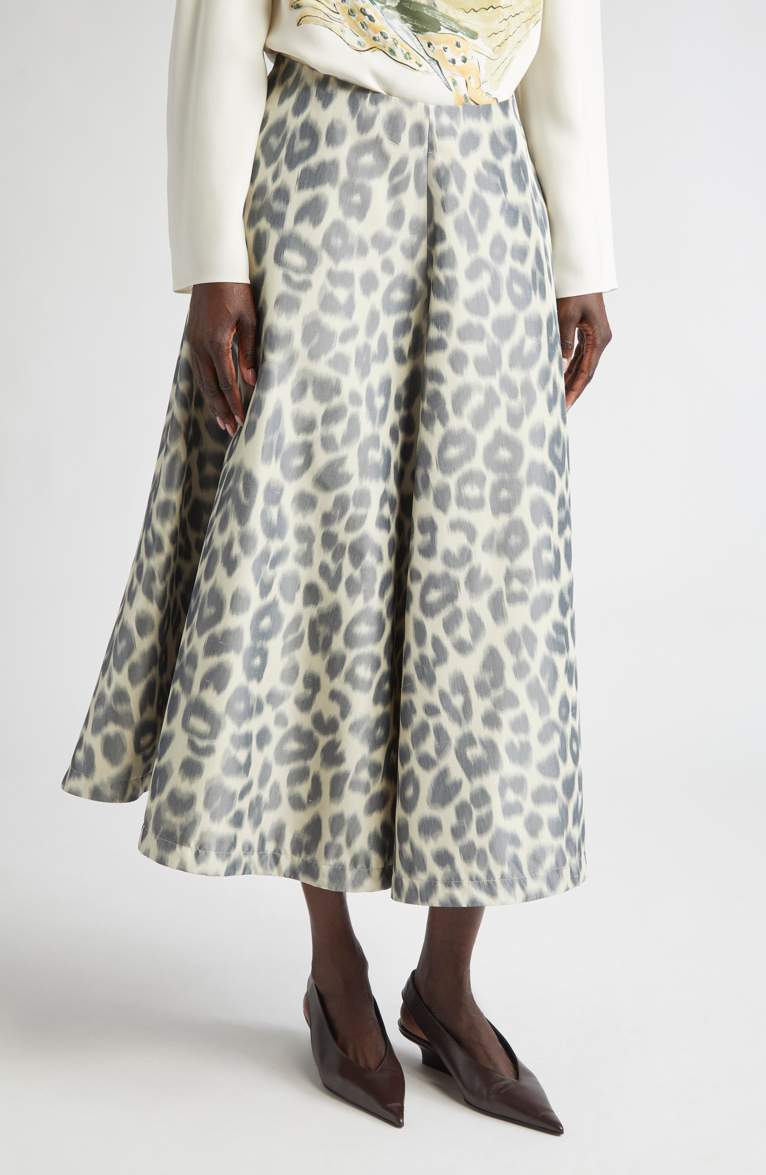 Altuzarra Varda Leopard Print A-Line Midi Skirt in Antique Pearl Leopard at Nordstrom - 1