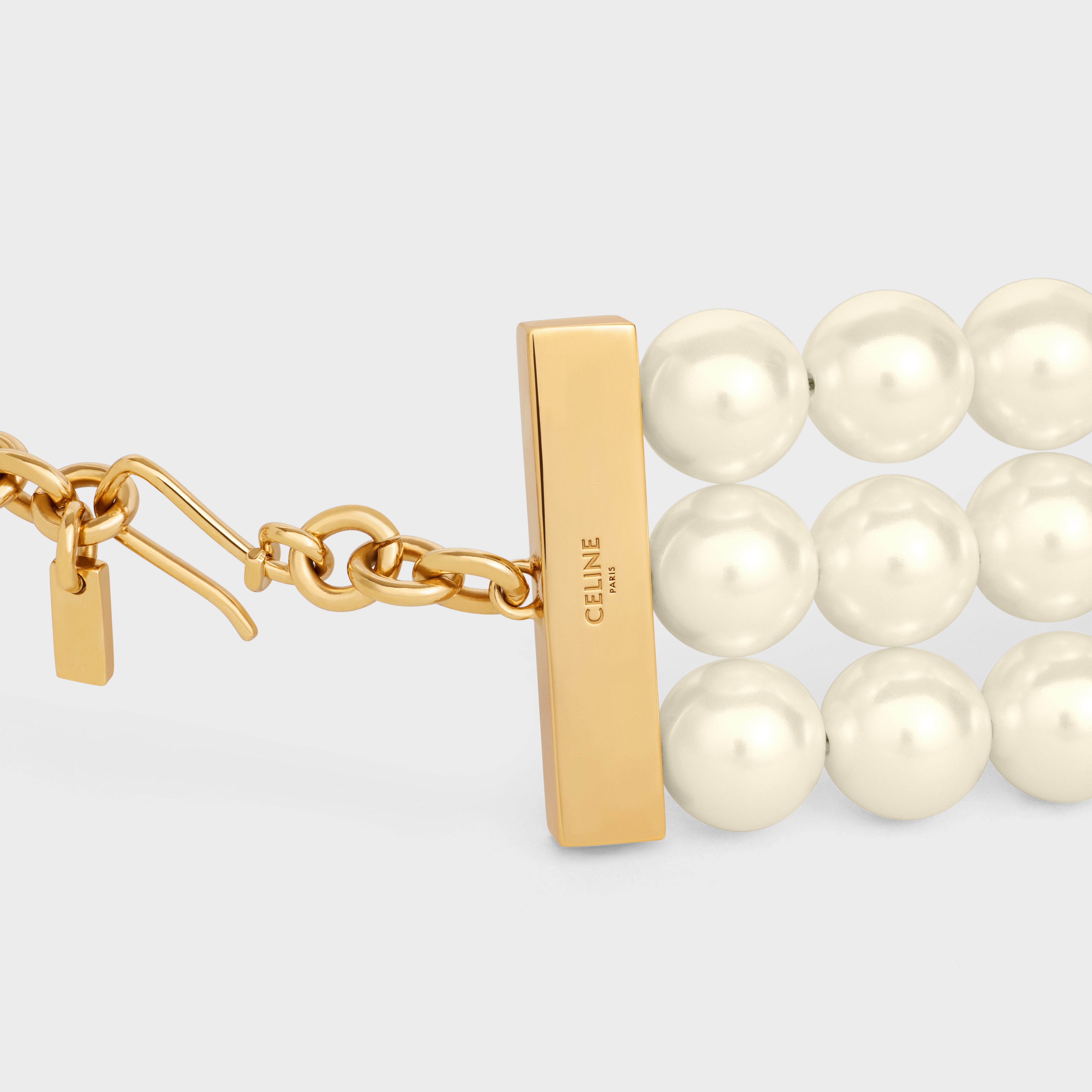 Les Perles Celine Necklace in Resin Pearls, Brass with Gold Finish and Steel - 4