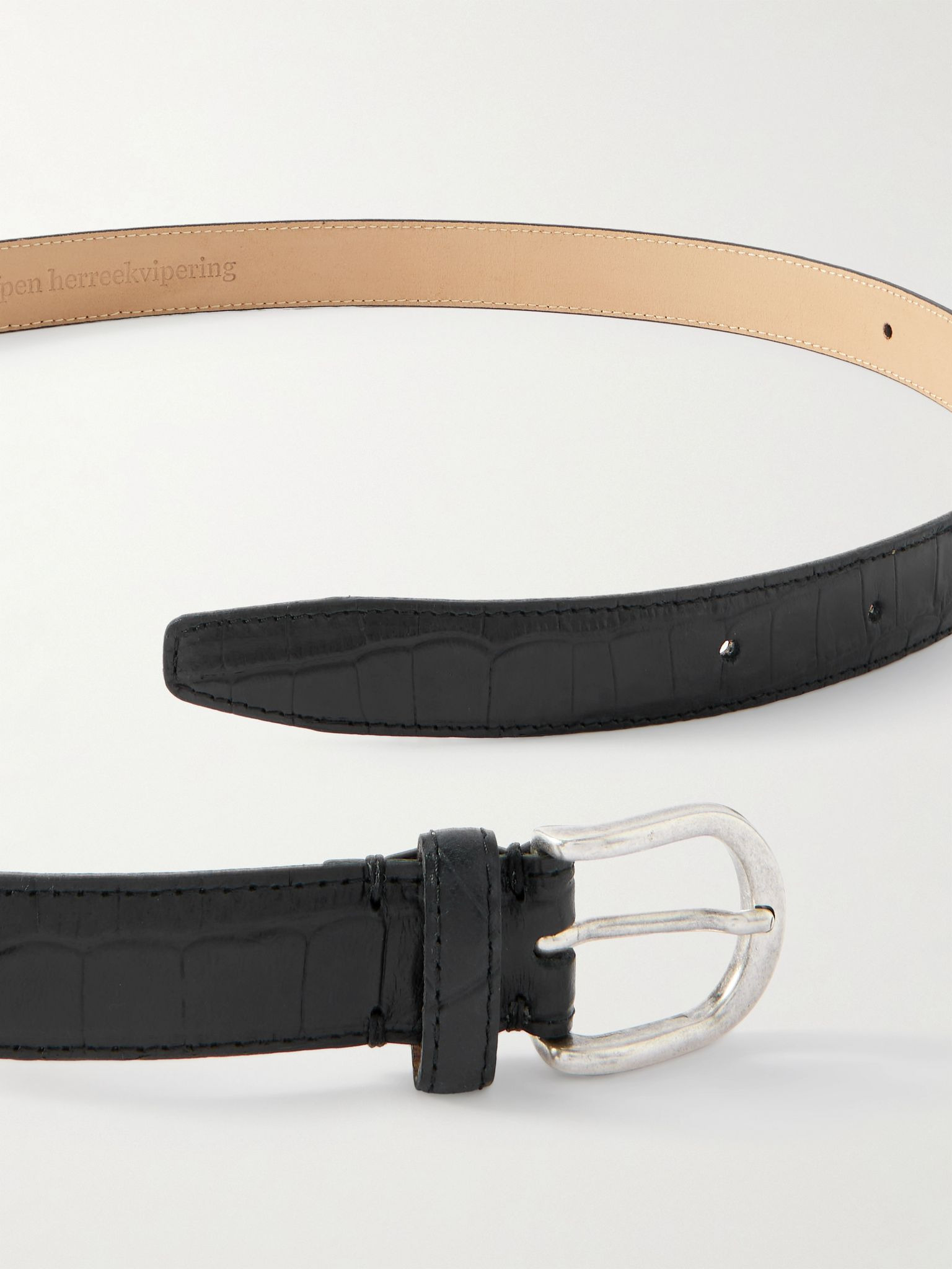 Occasion 2.5cm Croc-Effect Leather Belt Black - 2