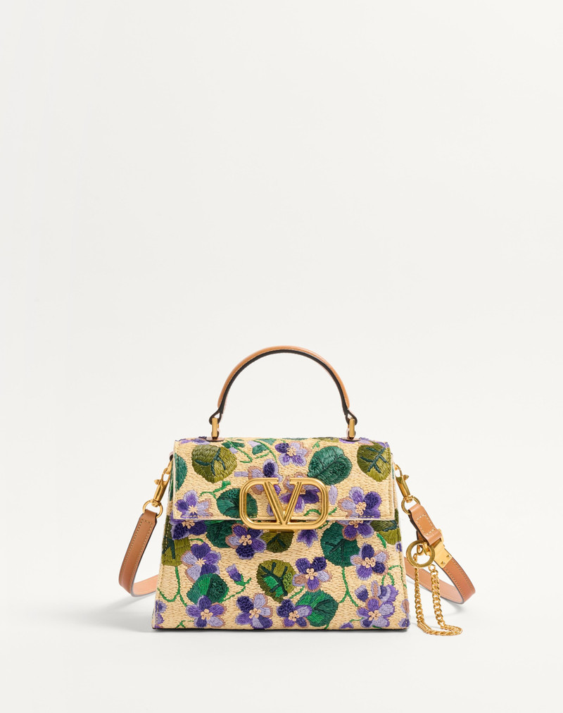 VALENTINO GARAVANI VSLING SMALL HAND BAG IN EMBROIDERED RAFFIA 1