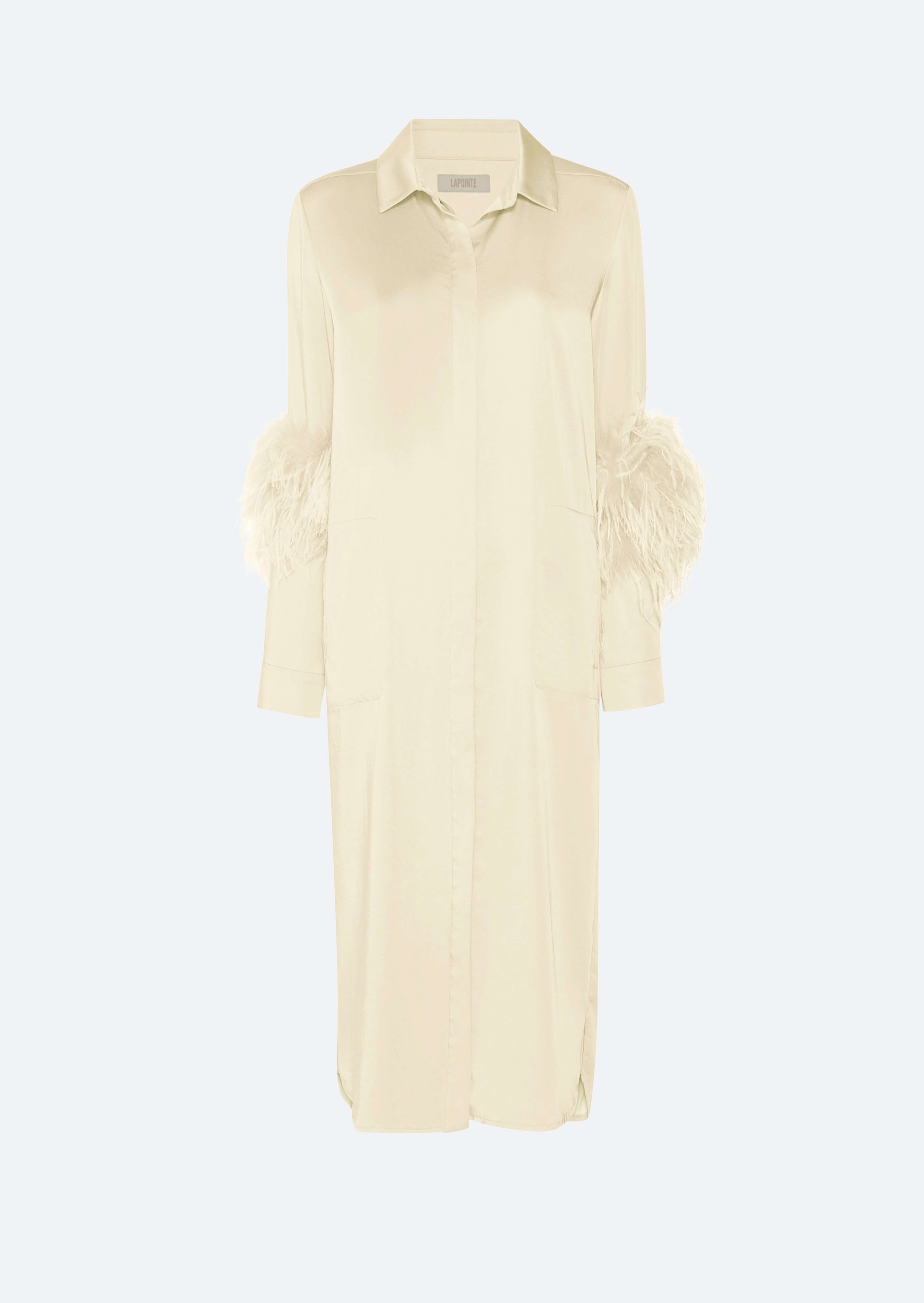 Satin Button Down Dress With Feathers - 1