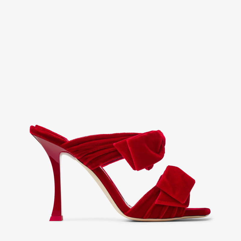 Flaca Sandal 100 Red Velvet Sandal with Bow - 1