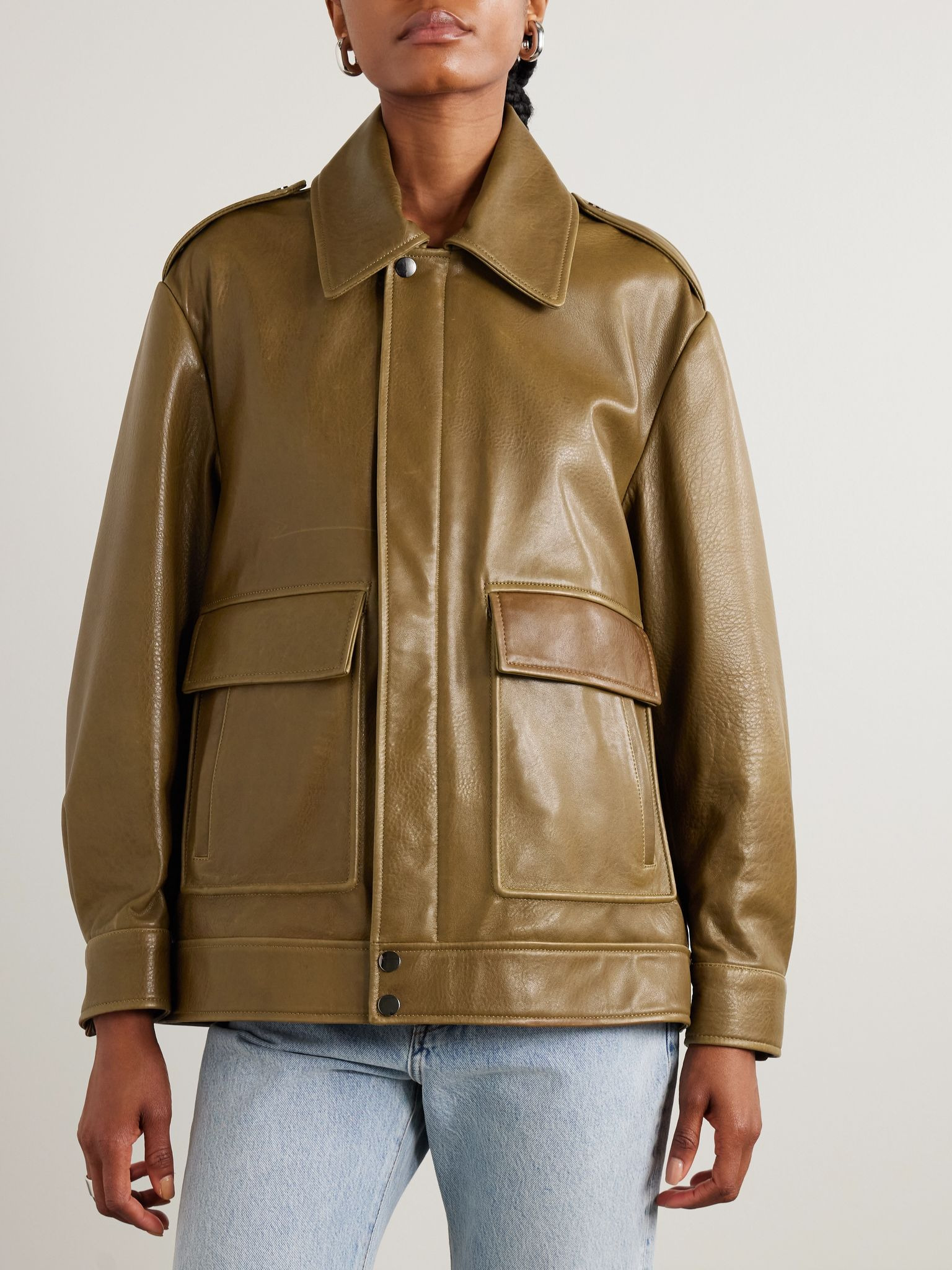Drey textured-leather jacket Army green - 3