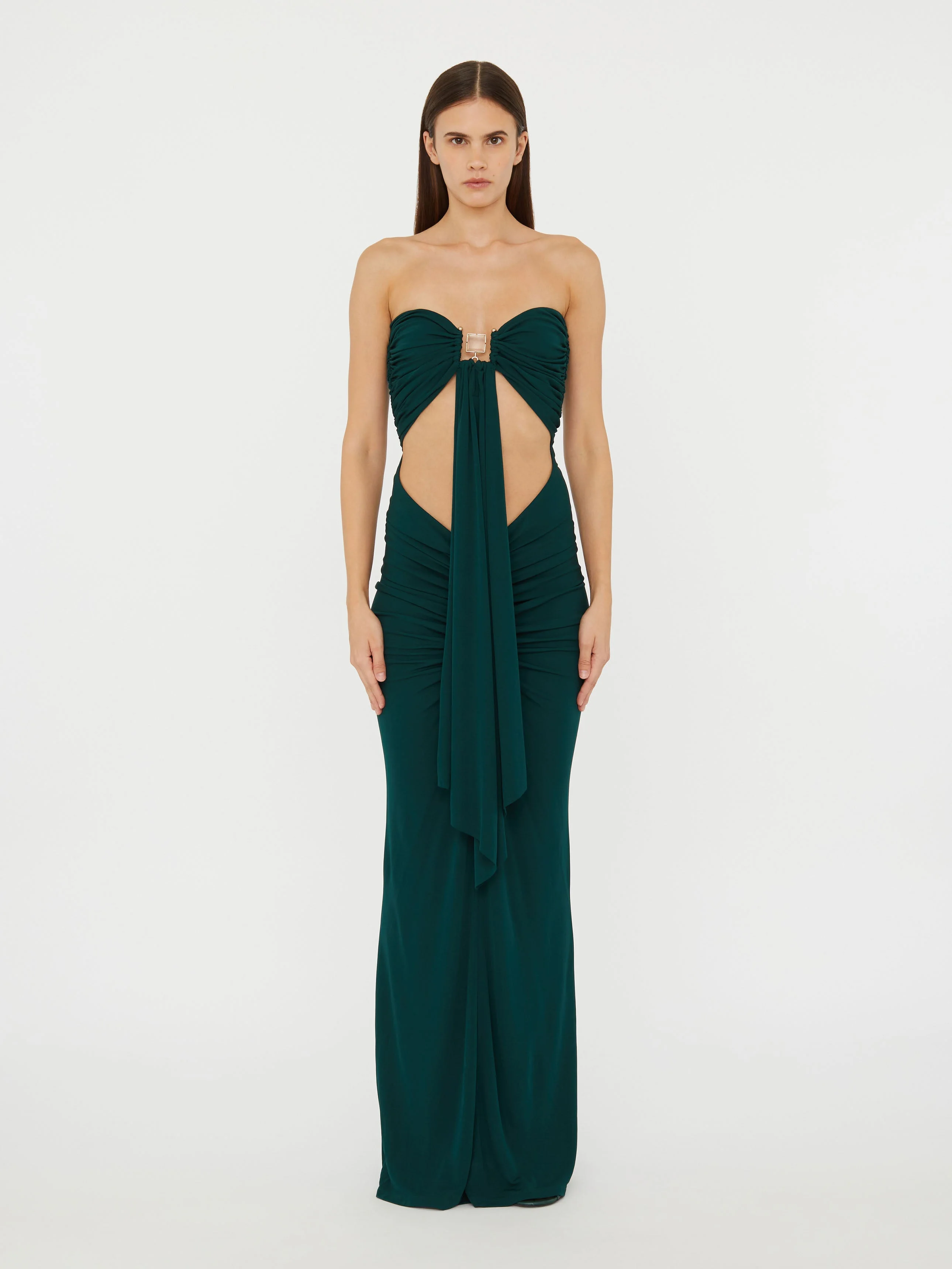 bezel quartz halter dress CHRISTOPHER ESBER Disconnect - 24033064-EVERGREEN color:teal