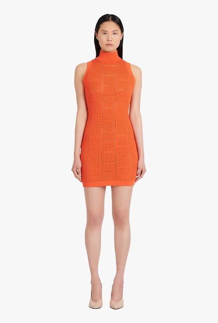 Short dark orange eco-designed knit dress with Balmain monogram - 4