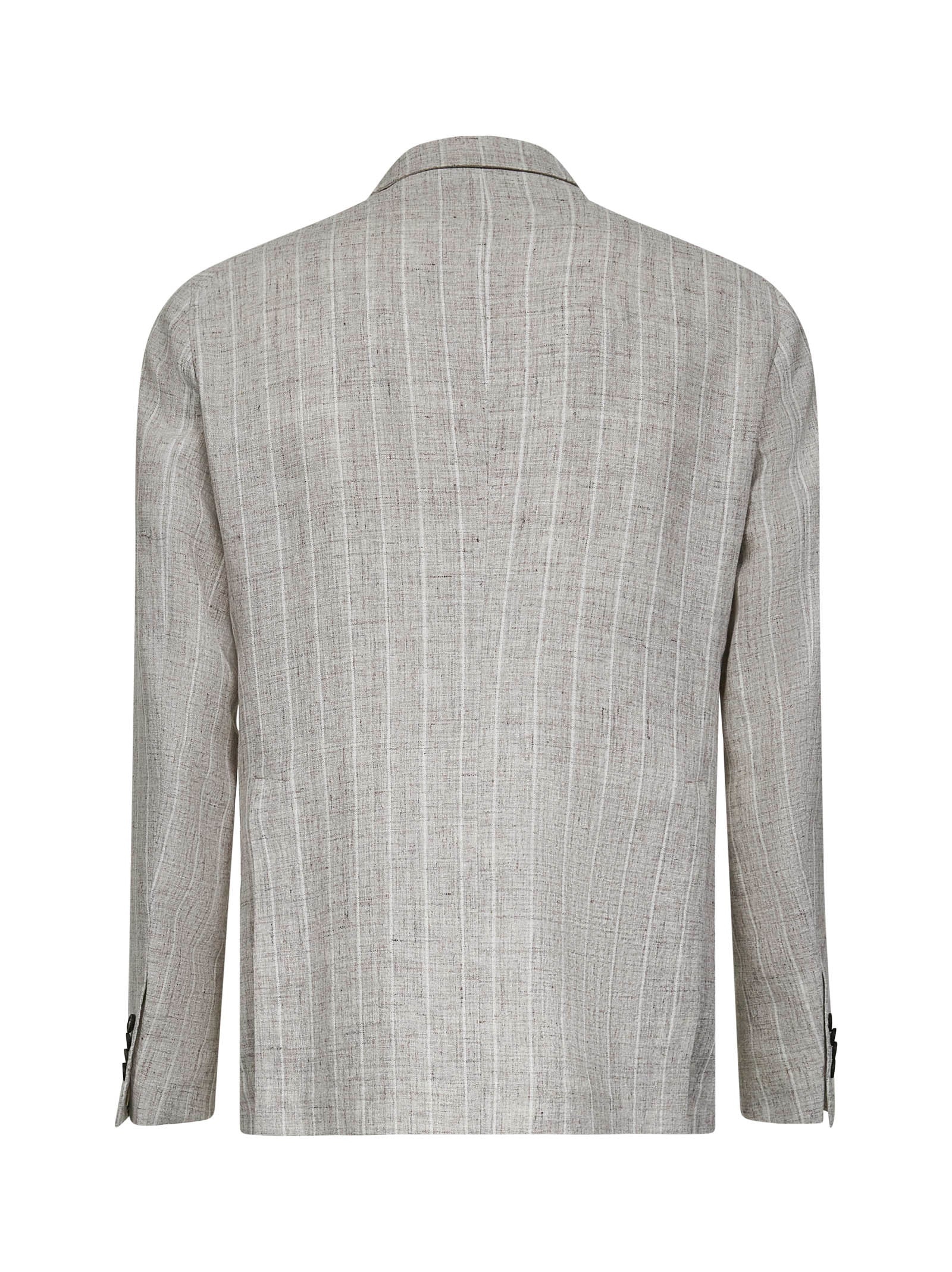 TAGLIATORE - Tagliatore Men Beige Pinstriped Linen Blend Montecarlo Blazer - 2